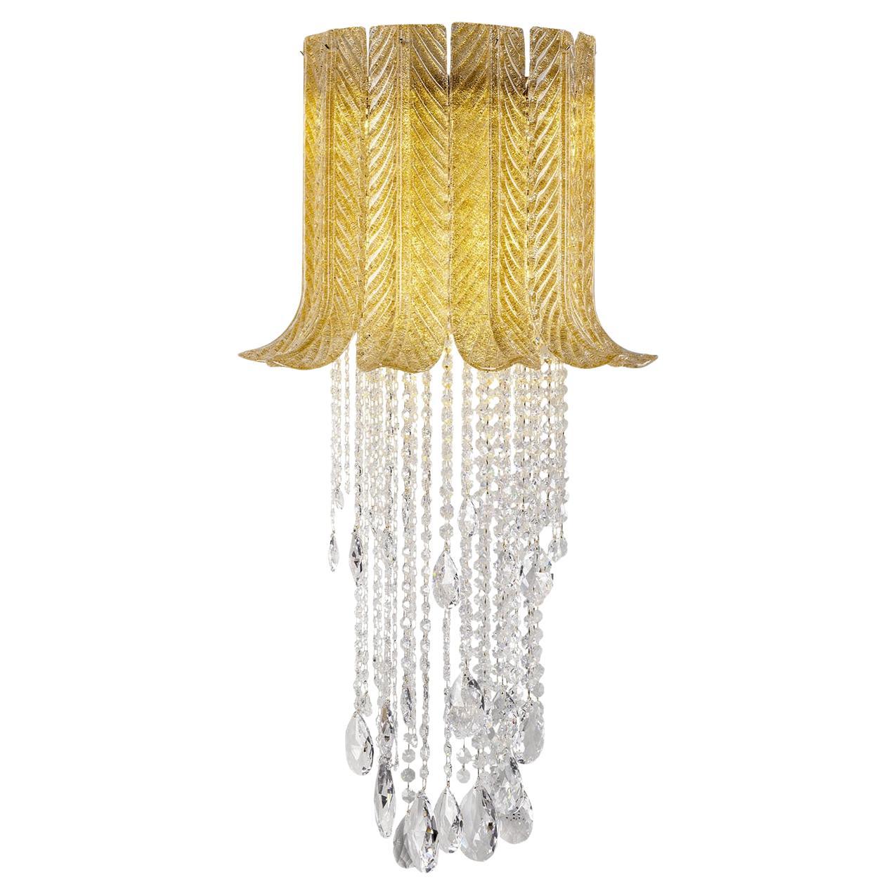 Foglie e Cristallo Transparent glass with gold details Wall Lamp by Il Paralume in vendita