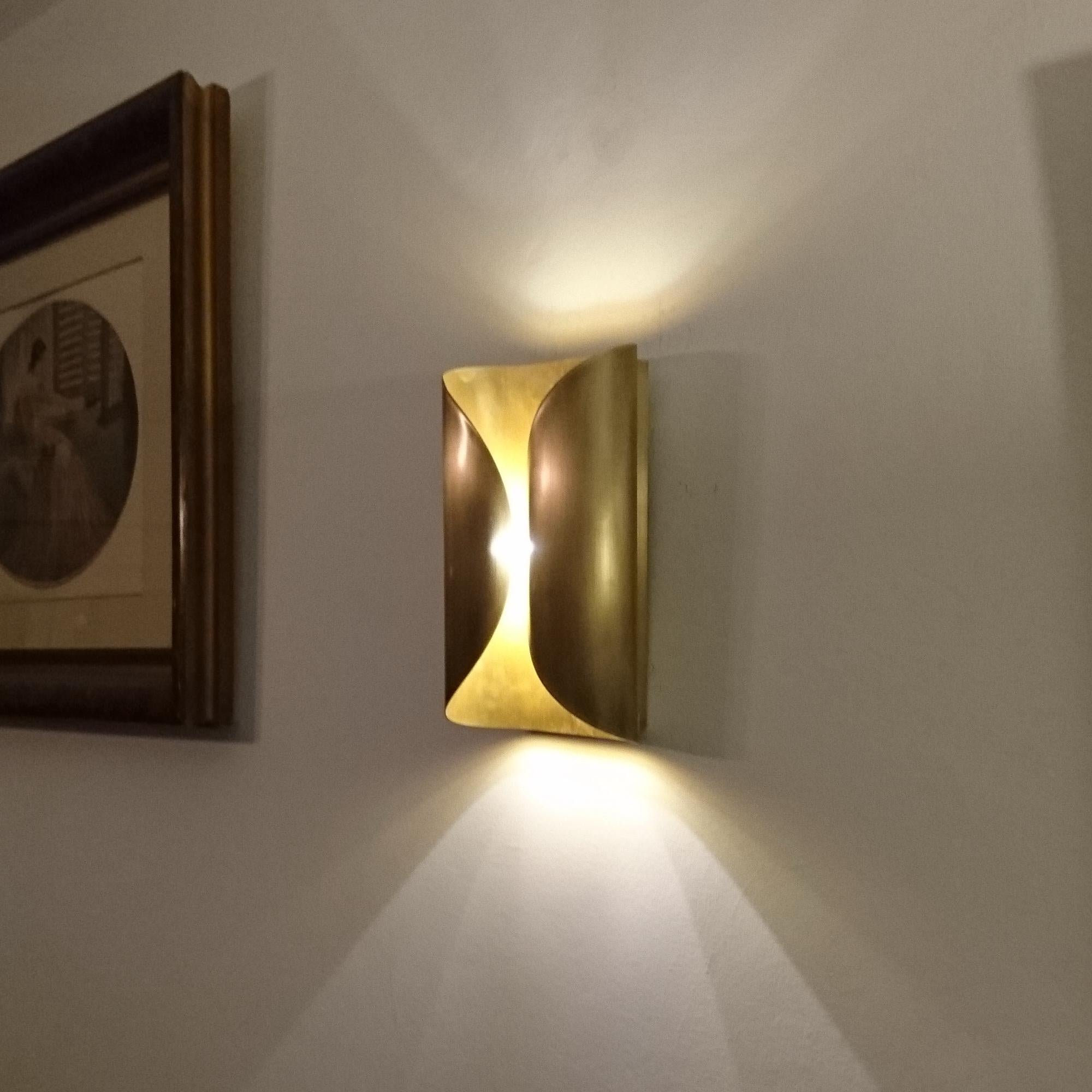 Mid-Century Modern Foglio Foil Brass Wall Lights  For Sale