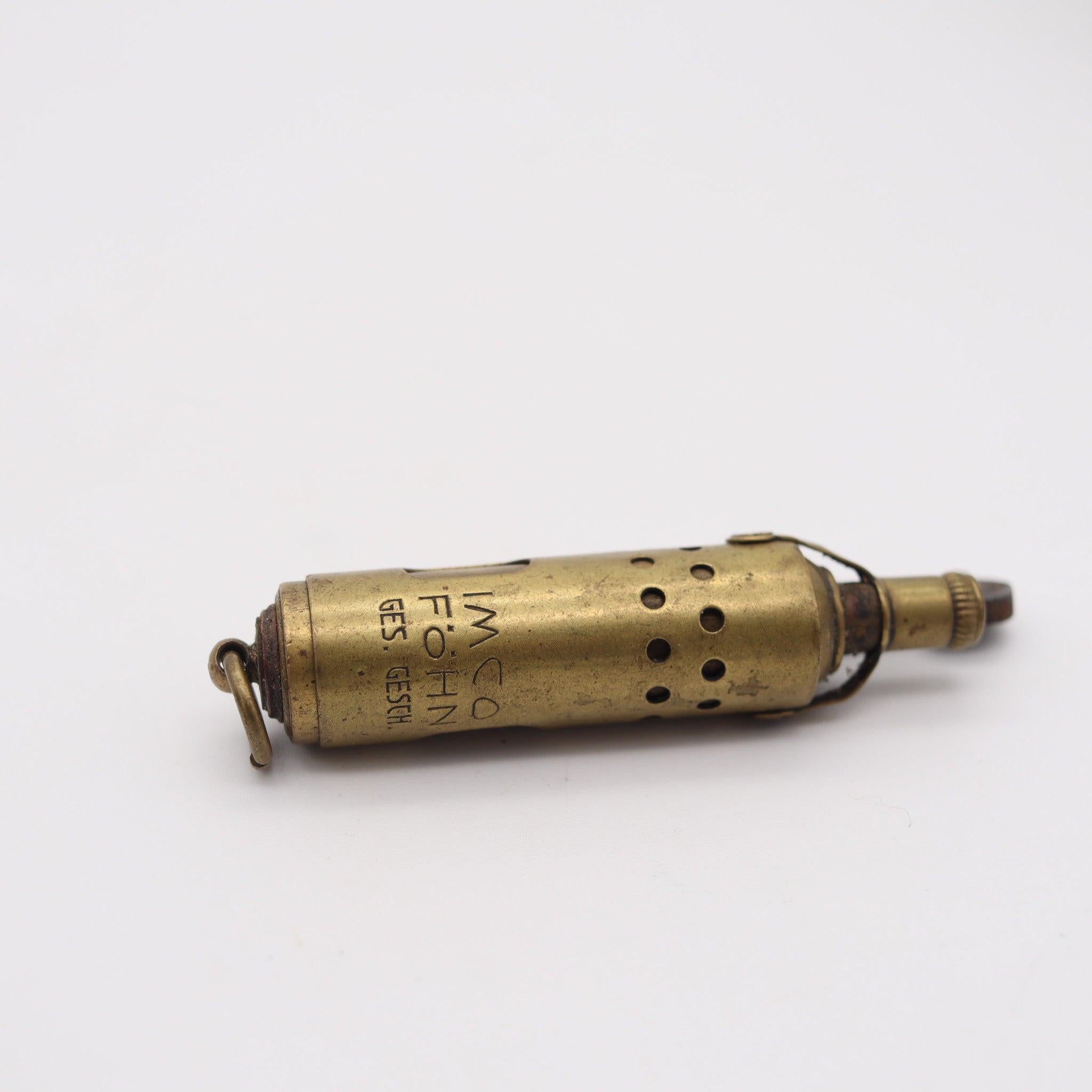 Fatto a mano FOHN By IMCO 1920 Julius Meister Thumbwheel Mechanical Lighter In Polished Brass in vendita