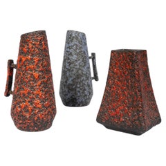 Fohr lava ceramics: a set of 3 mid-century West-Germany  modern vases