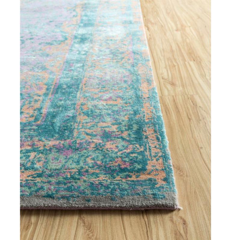 Modern Foil Fusion Dusty Lavender & Peach Bloom 240x300 cm Handknotted Rug For Sale