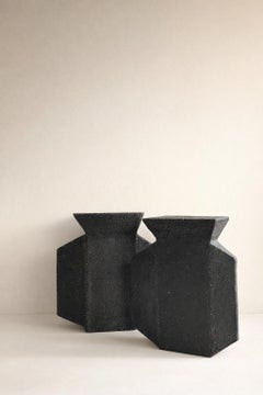 Fold by Kalou Dubus, Black Stoneware Ceramic, Pair of Sculptural, One-of-a-kind