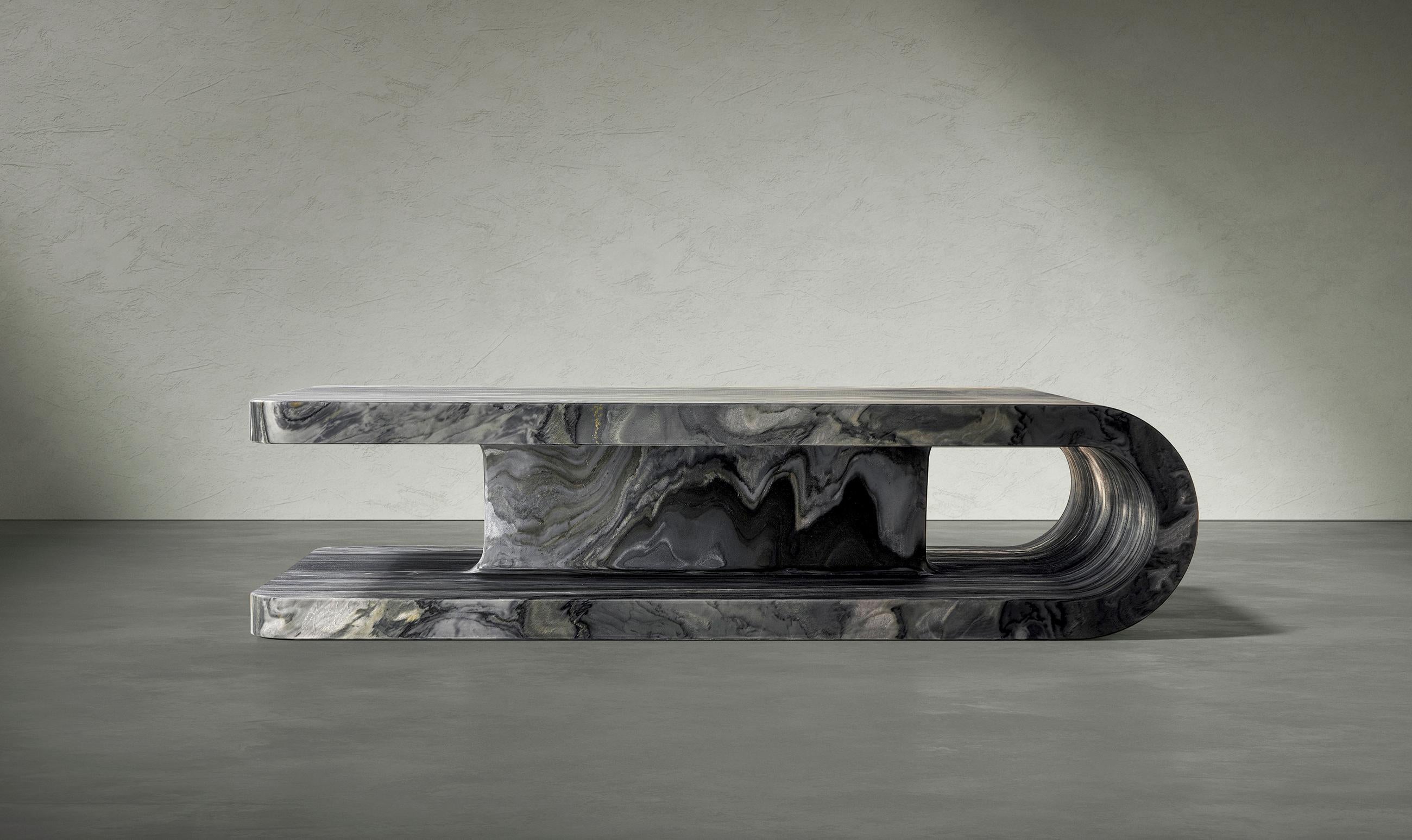 Carved Fold Coffee Table in Calacatta Midnight (Special Edition) For Sale