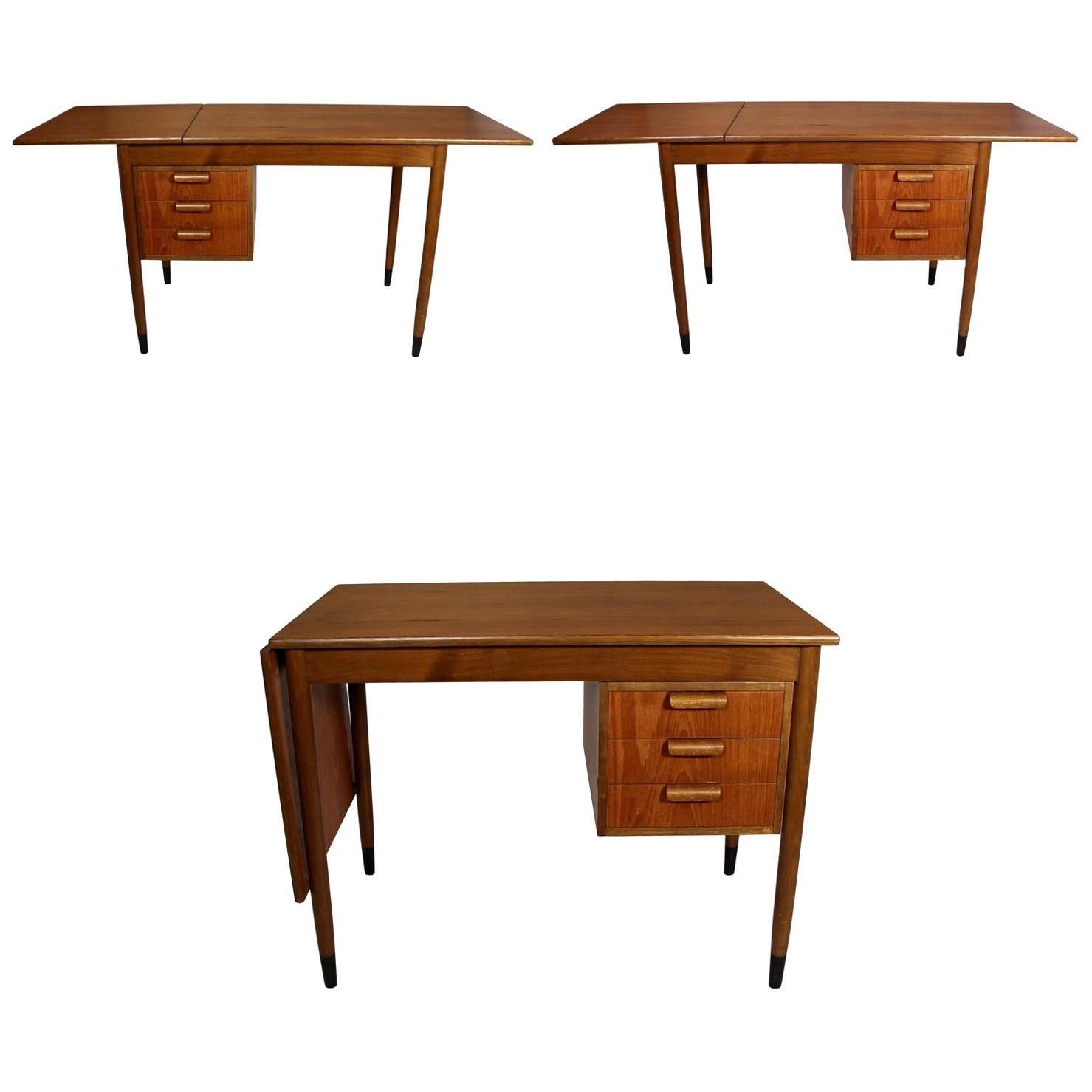 Fold Down Sliding Top And Drawer Danish Teak Desk For Sale At 1stdibs