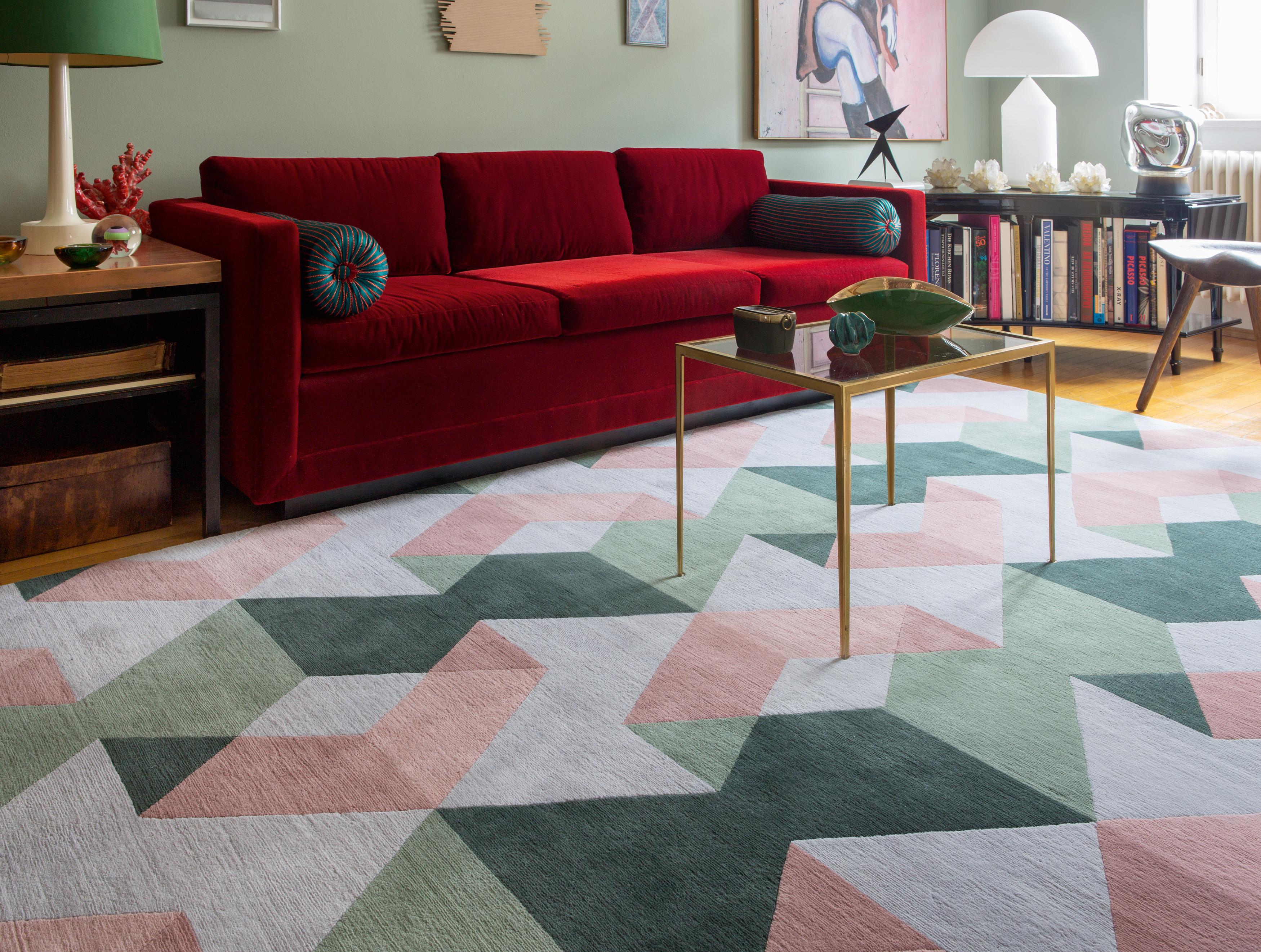 A new addition by our in-house studio, Fold is abstract in theme and handcrafted in Tibetan wool in a fresh palette of green, pink and neutral tones. Sold per square foot by the Rug Company and available in various sizes.

Craftsmanship: