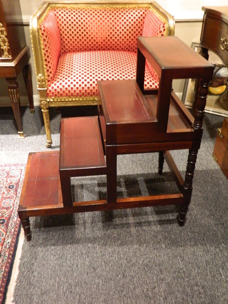 Leather Fold over Bed Step Ladder or Table on Turned Legs, 19th Century