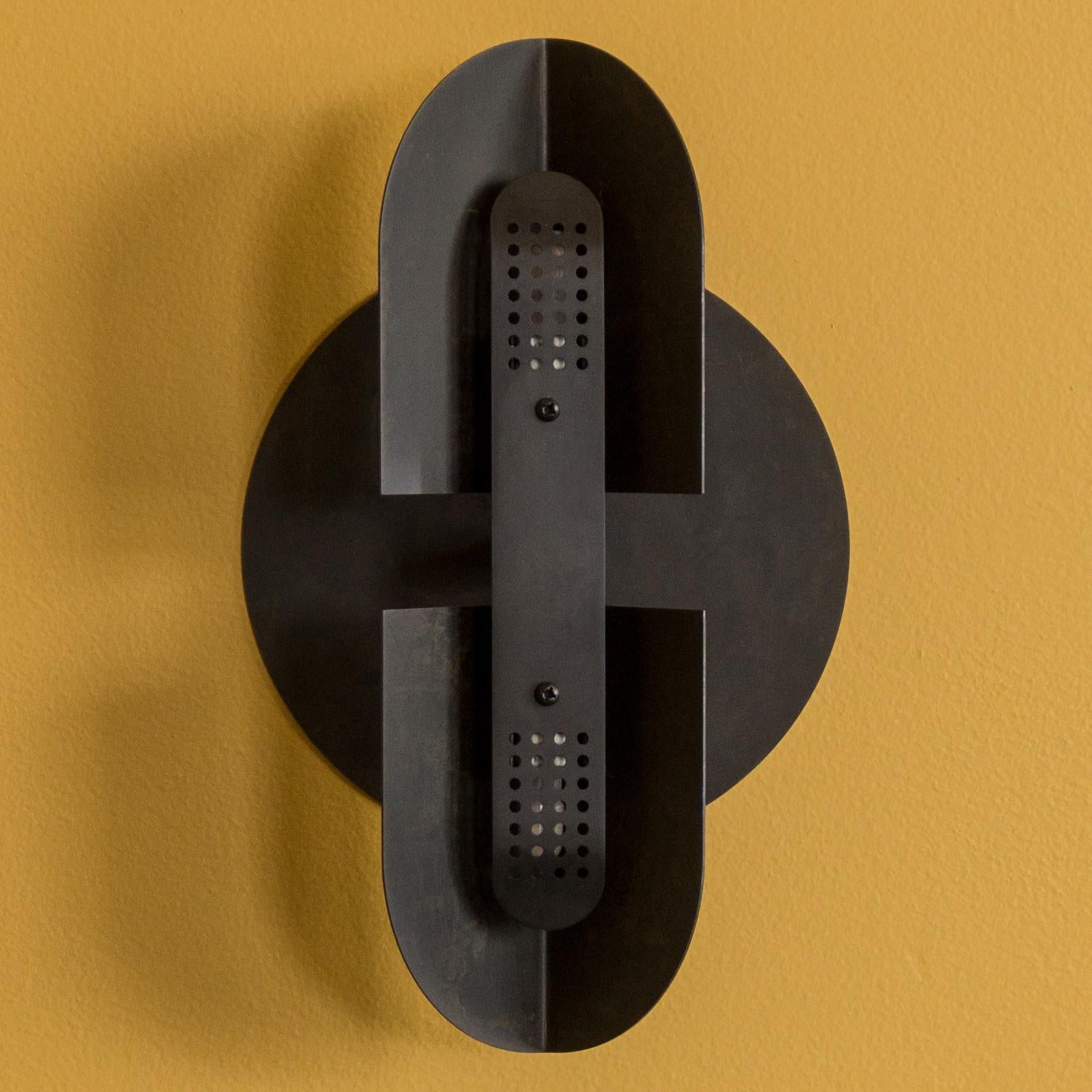 Contemporary Fold Sconce in Perforated Black Patina by Simon Johns