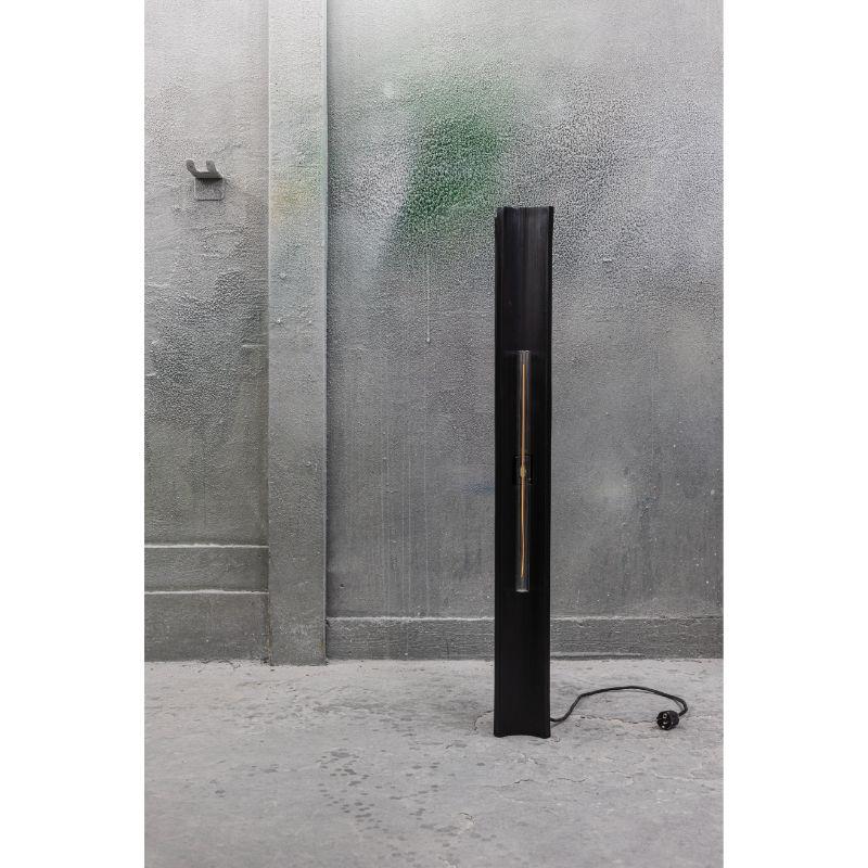 Fold Serie Lamp by Marianne
Materials: Larch veneer brushed finished with black stain and a PU varnish
Dimensions: R 15 x H 120 cm

Also available custom made, please contact us.

The floor lamp is equipped with an S14d lamp which is available in