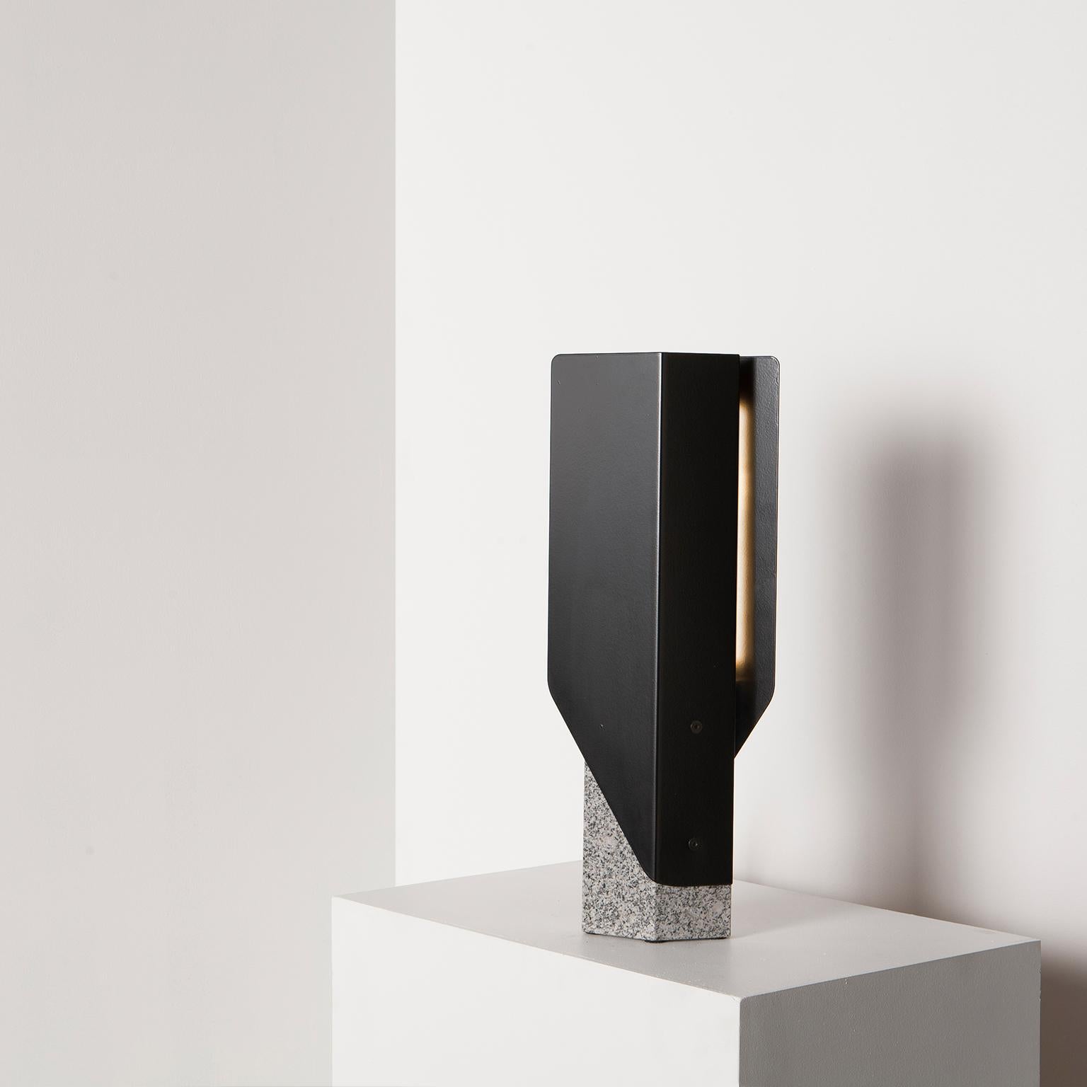 Carved Fold Table Lamp in Granite Stone Black Reflectors LED Sculptural Modern Light