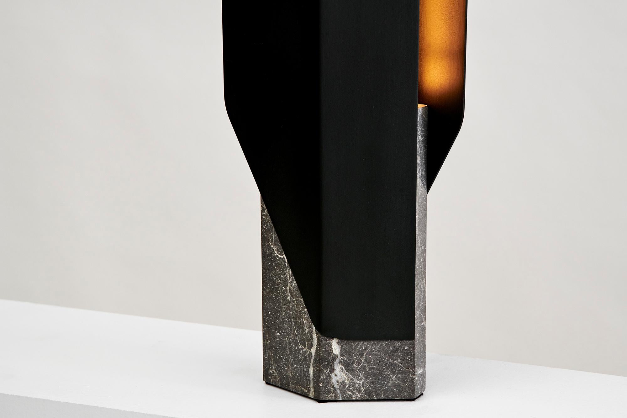 Fold Table Lamp, Led Sculptural Modern Light, Aged Brass / Calacatta Viola For Sale 8