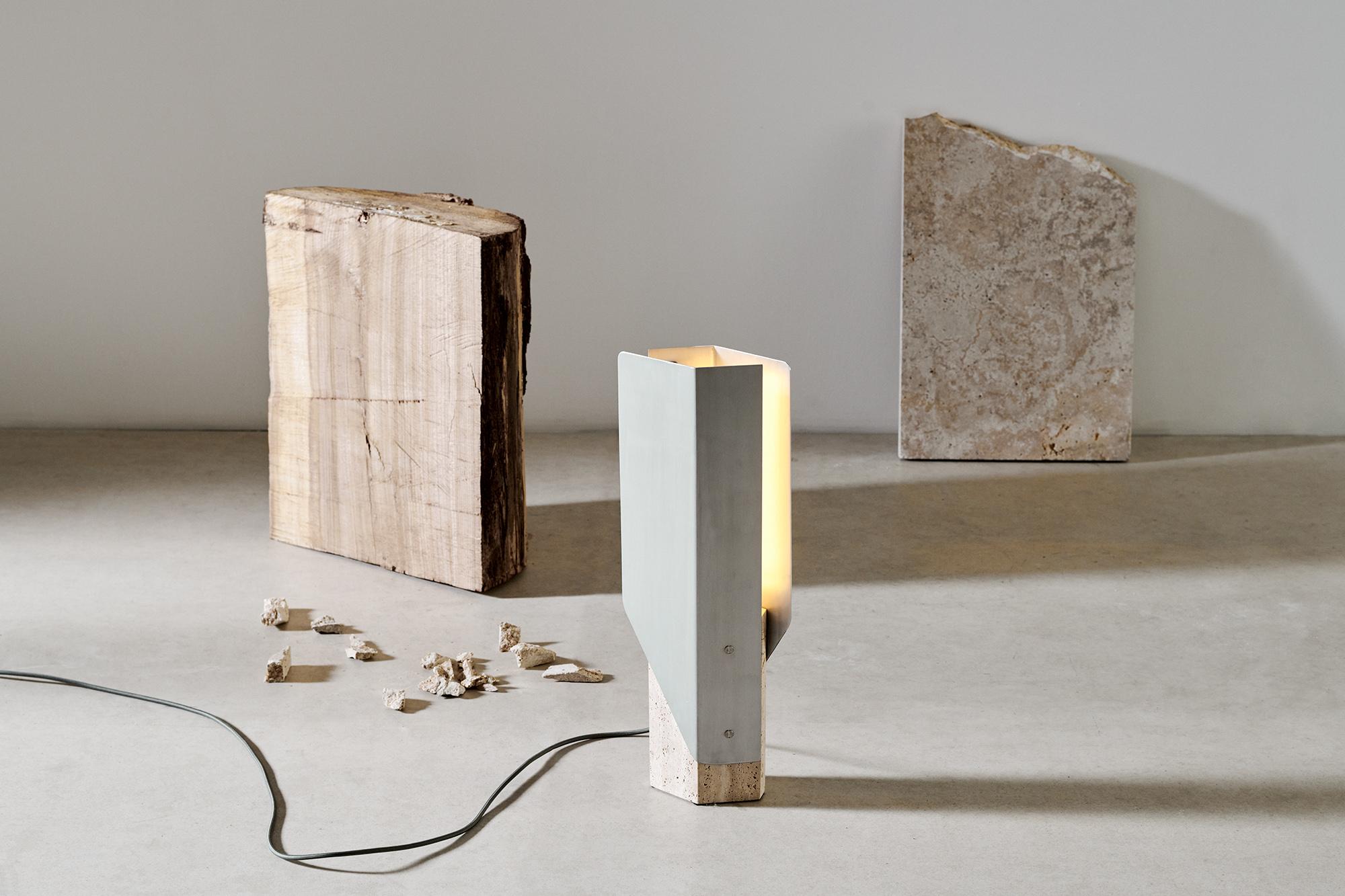 Fold Table Lamp, Led Sculptural Modern Light, Aged Brass / Calacatta Viola For Sale 4