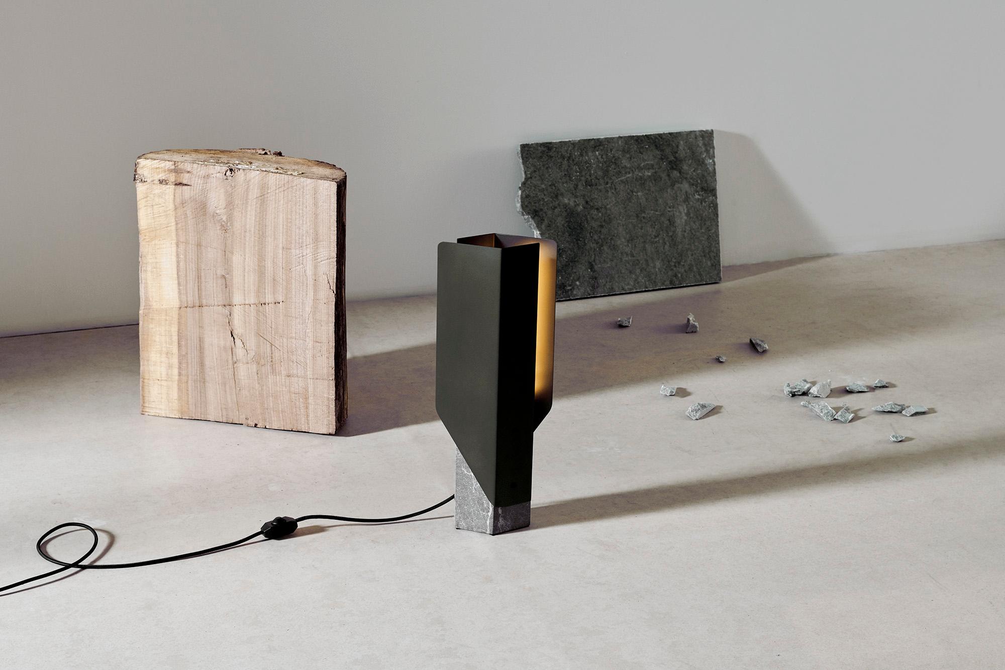 Fold Table Lamp, Led Sculptural Modern Light, Bronze patina / Calacatta Viola For Sale 9
