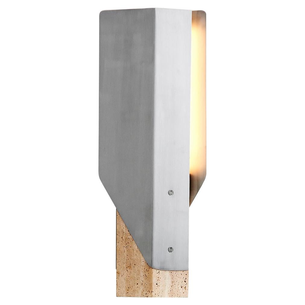 Laiton Foldes Lampe de table, Led Sculptural Modern Light, Bronze patina / Calacatta Viola en vente