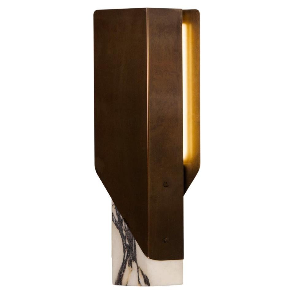 Fold Table Lamp, Led Sculptural Modern Light, Bronze patina / Calacatta Viola For Sale