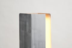 Fold Table Lamp, Led Sculptural Modern Light, Brushed Silver/Unfilled Travertine