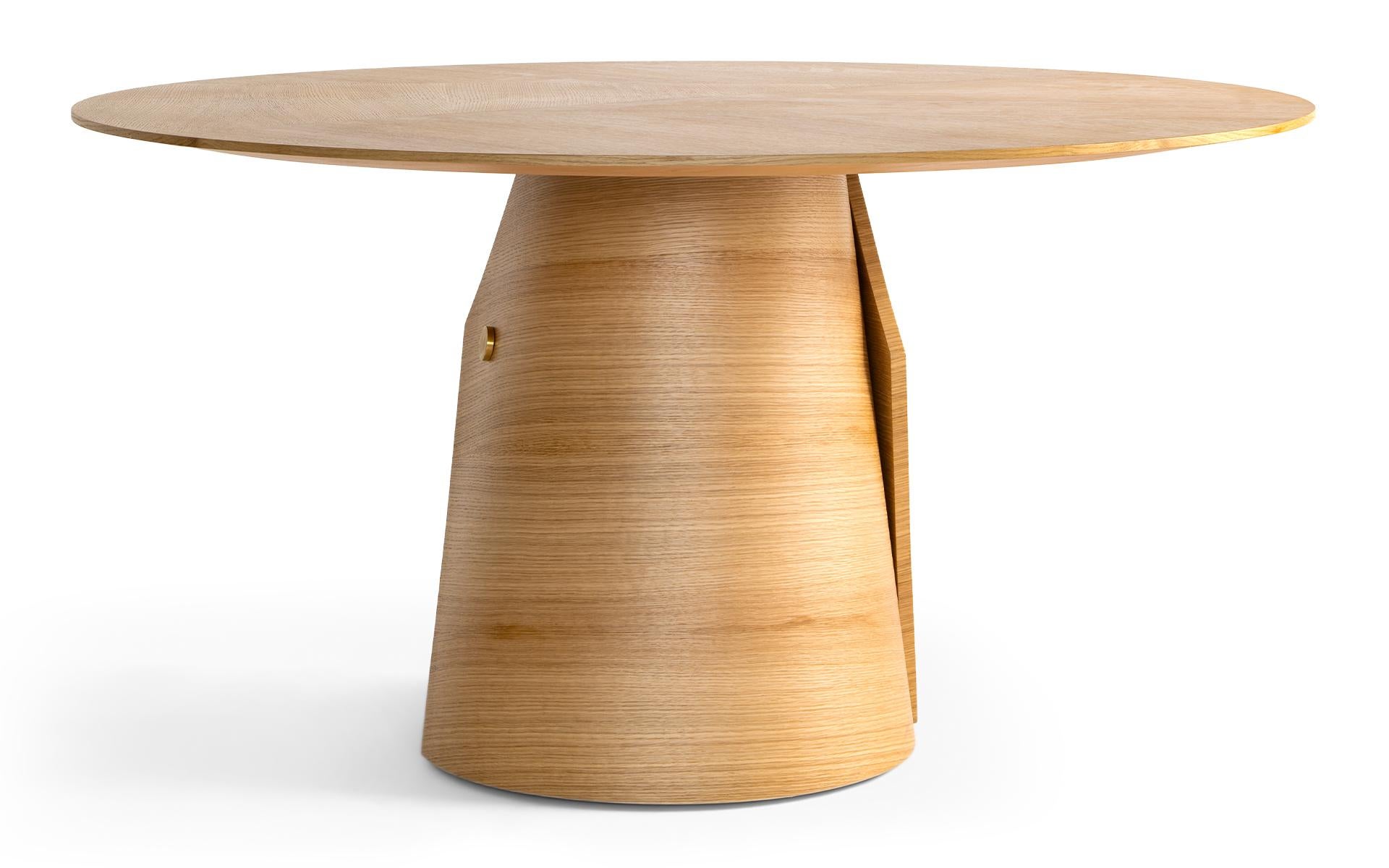Modern Fold Table, Oak Veneer, Solid Brass Accessory For Sale