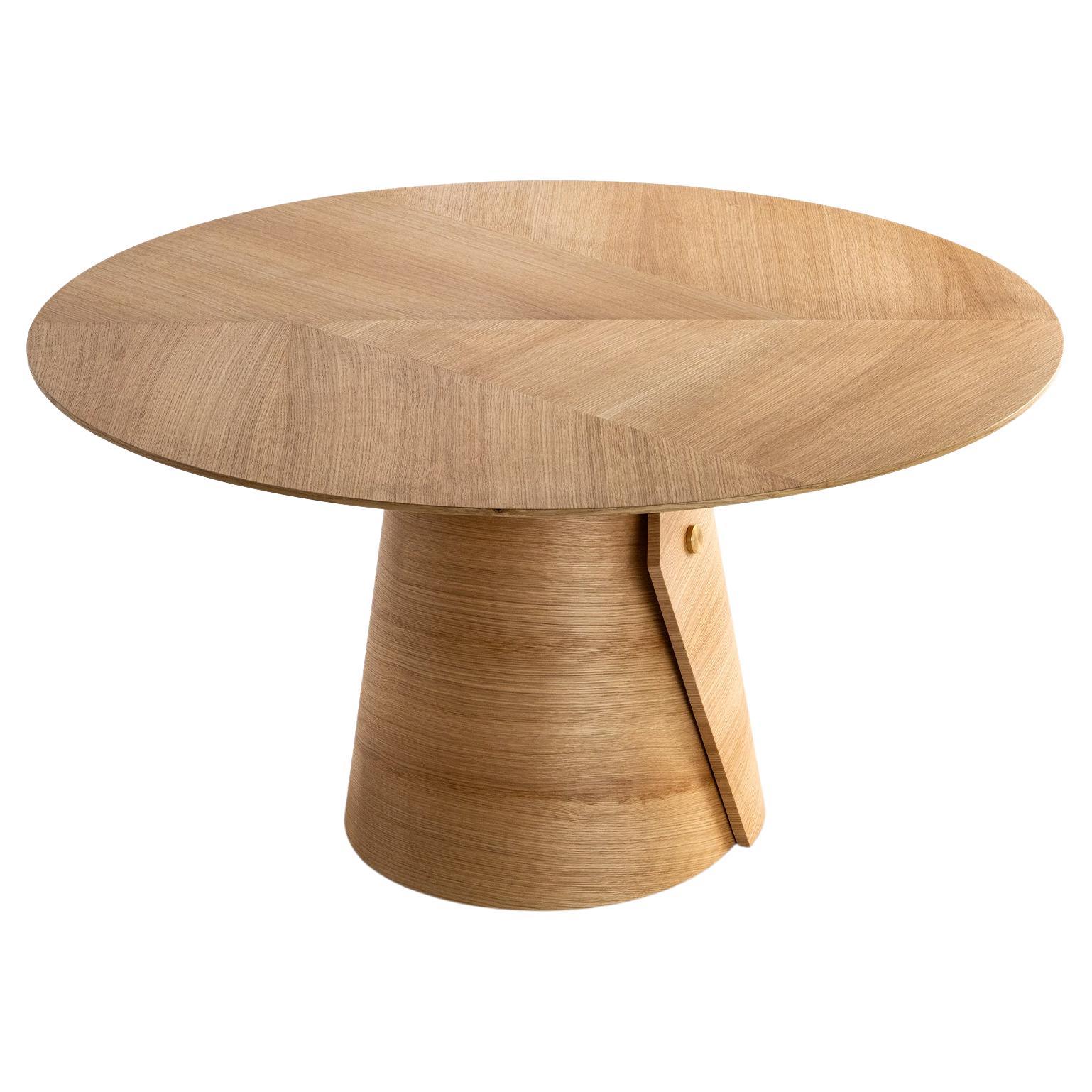 Fold Table, Oak Veneer, Solid Brass Accessory For Sale