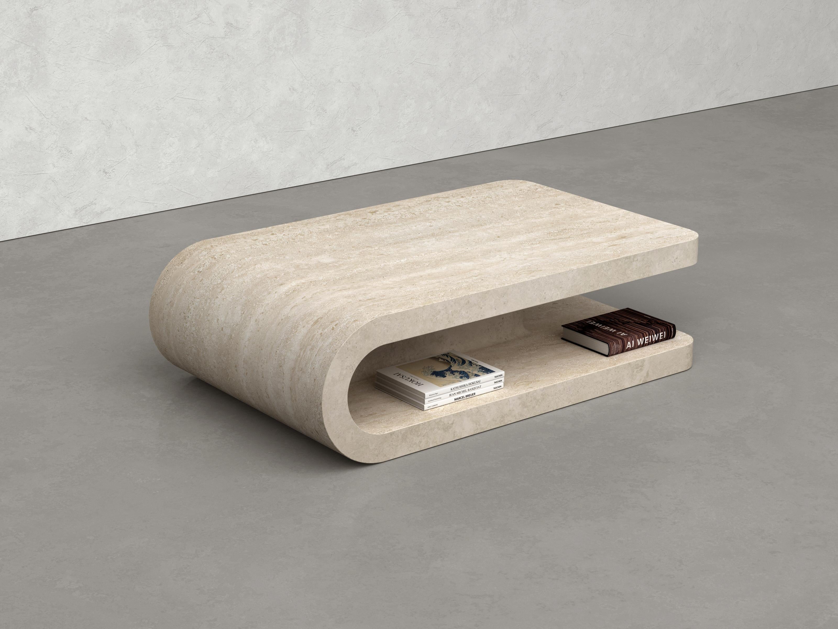 Italian FOLD Coffee table in Classic Roman Travertine For Sale