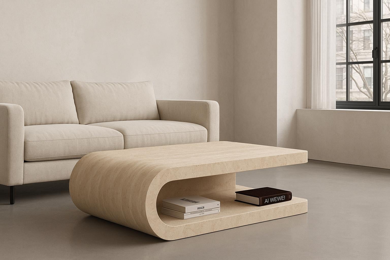 FOLD Coffee table in Classic Roman Travertine In New Condition For Sale In Carrara, Toscana