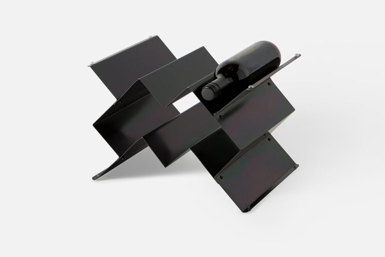 Fold Wine Rack, Iridescent Silver Zinc, Geometric, Brutalist Stacking ...