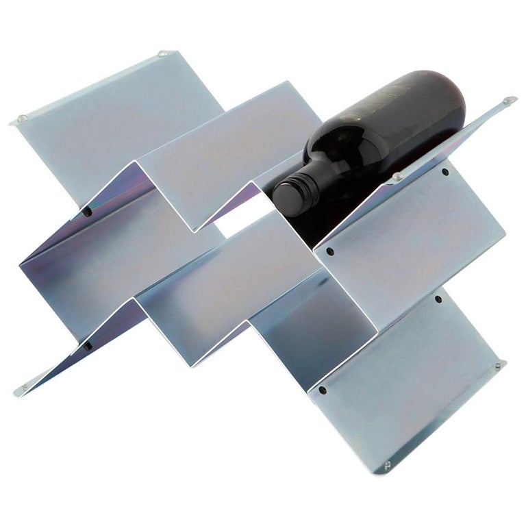 Fold Wine Rack, Iridescent Silver Zinc, Geometric, Brutalist Stacking