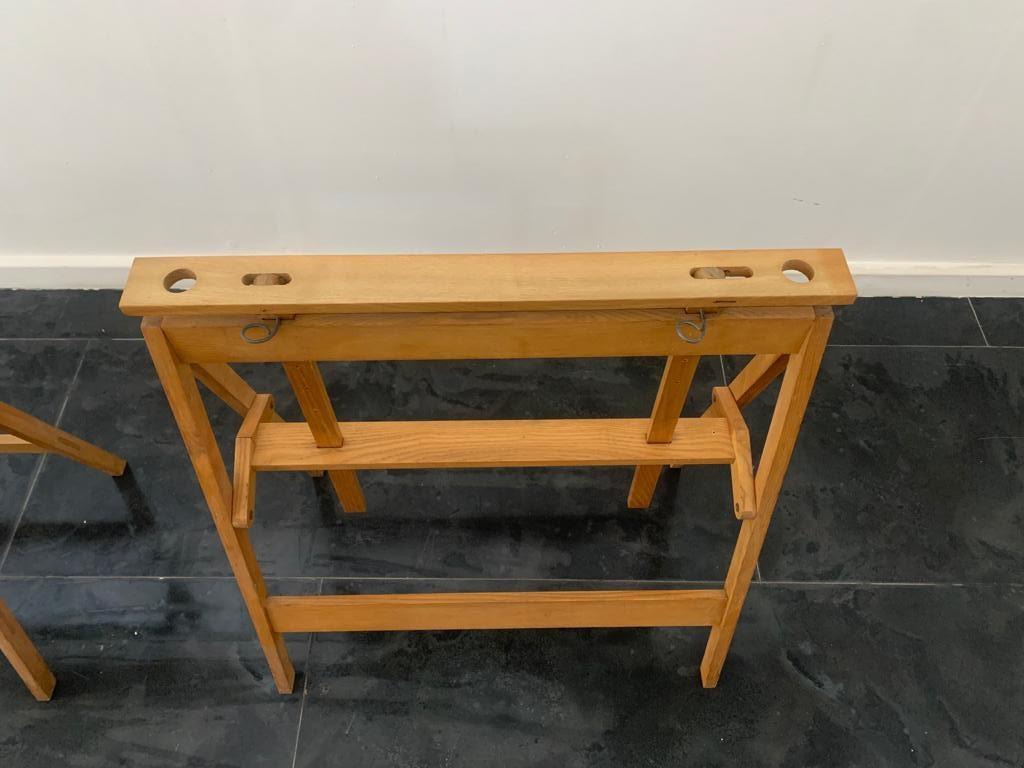 Foldable and Height Adjustable Ash Trestle Tables, 1960s, Set of 2 4