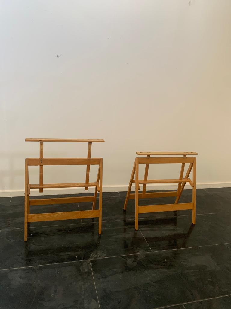 Foldable and Height Adjustable Ash Trestle Tables, 1960s, Set of 2 In Excellent Condition In Montelabbate, PU