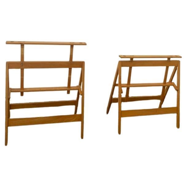 Foldable and Height Adjustable Ash Trestle Tables, 1960s, Set of 2