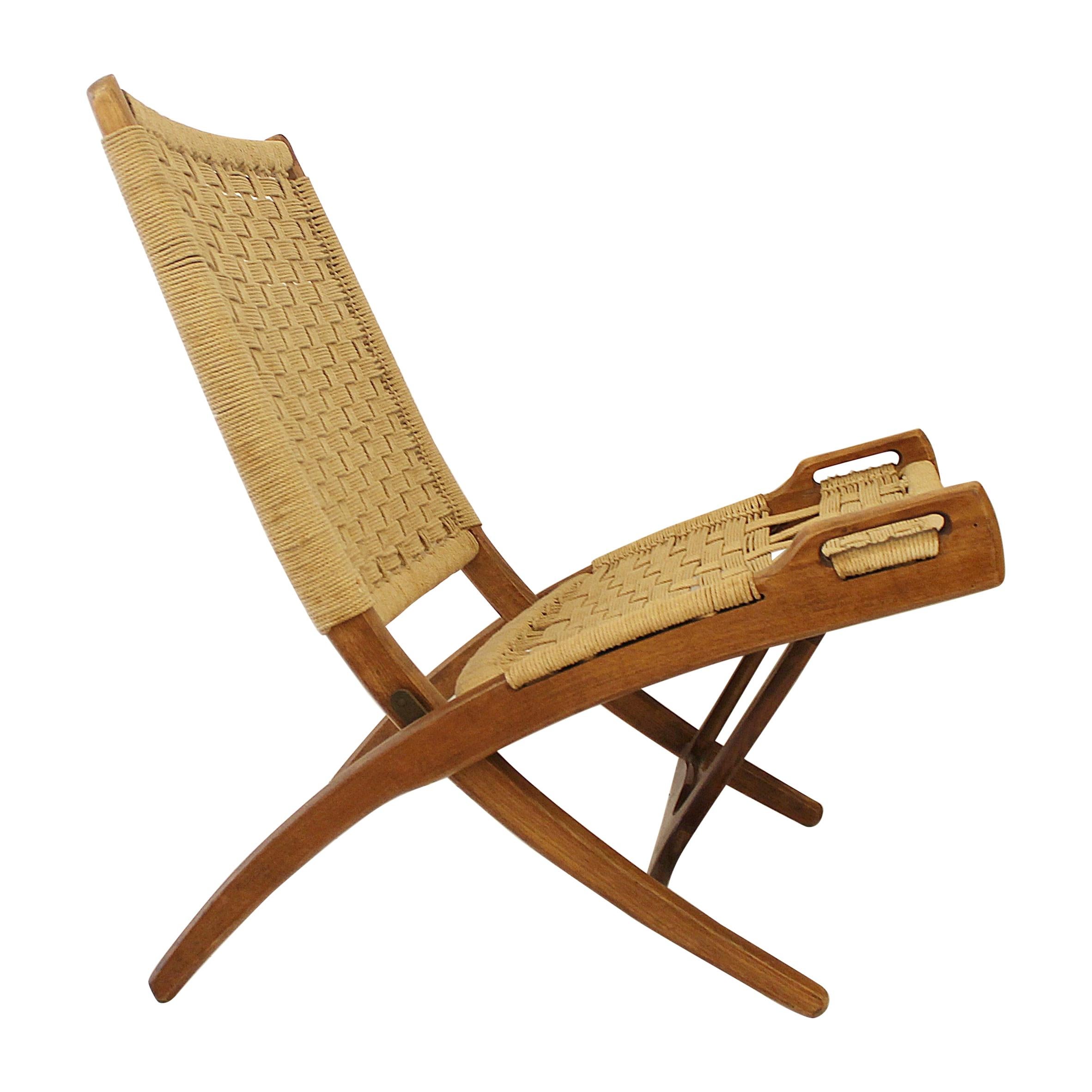 Pair of foldable Armchair in Wood and Rope in Style of Gio Ponti