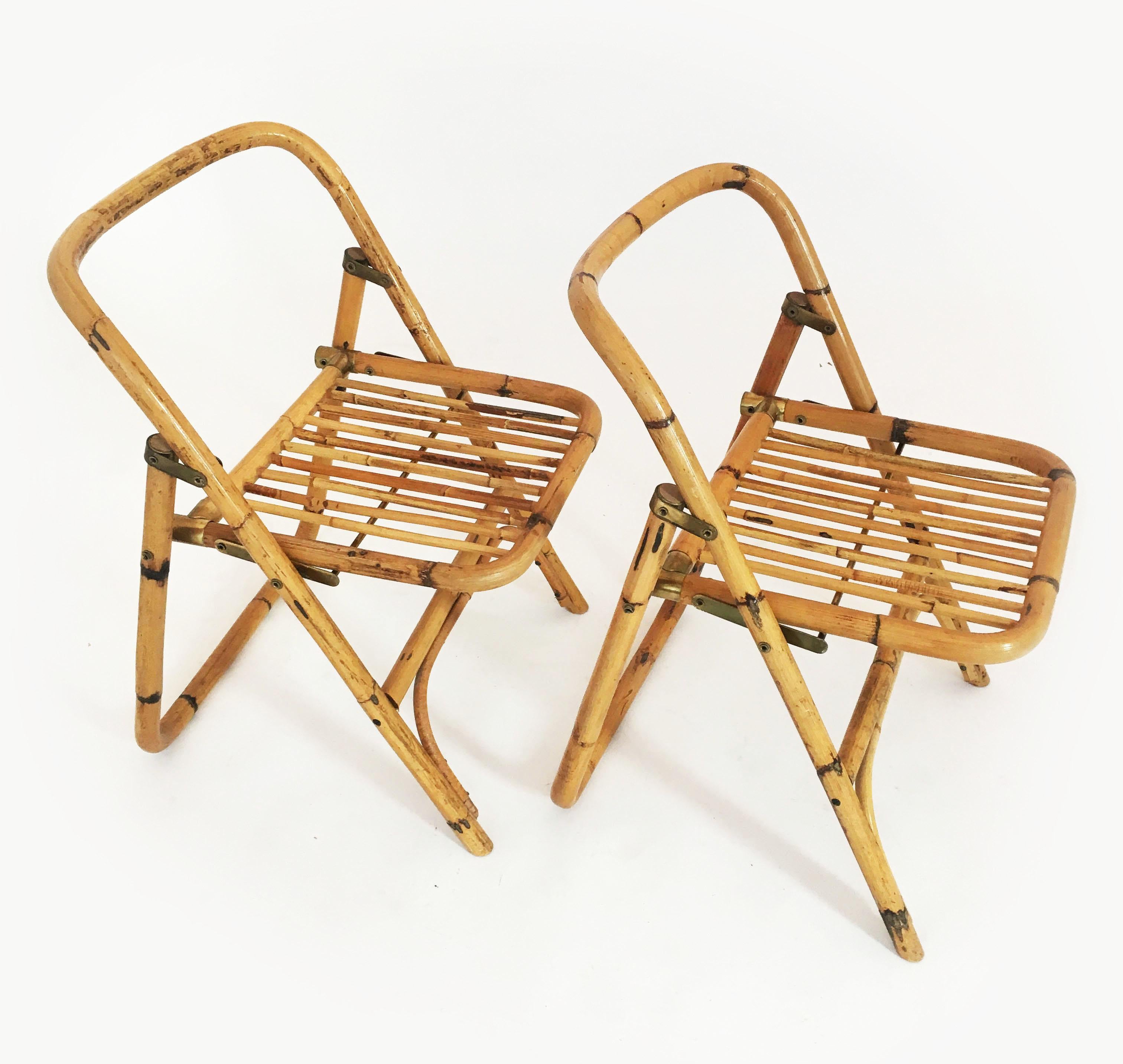 Folding Bamboo Chairs by Dalvera, Italy 1970s. Signed: DALVERA Made in Italy.