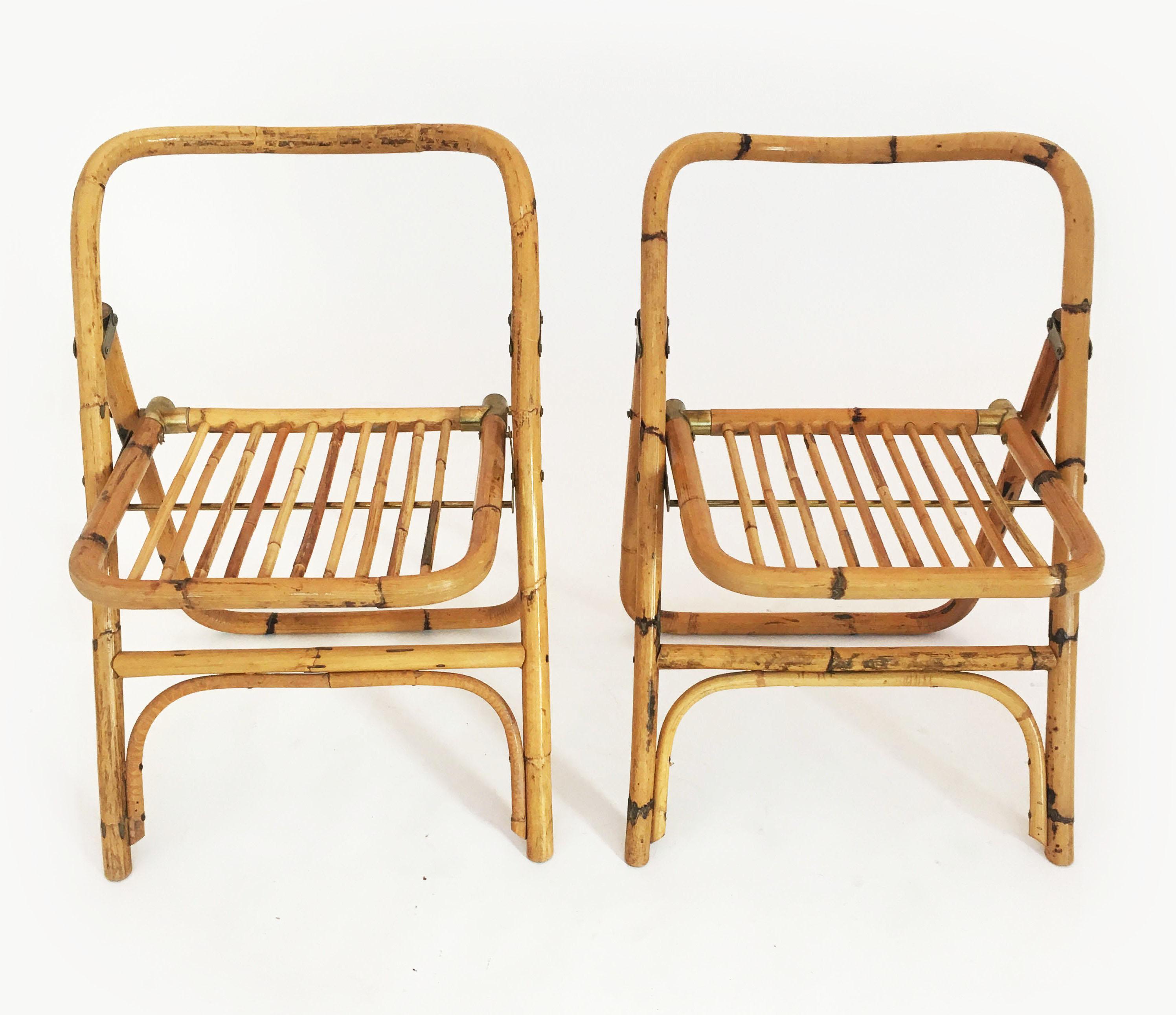 Mid-Century Modern Folding Bamboo Chairs by Dalvera, Italy 1970s For Sale