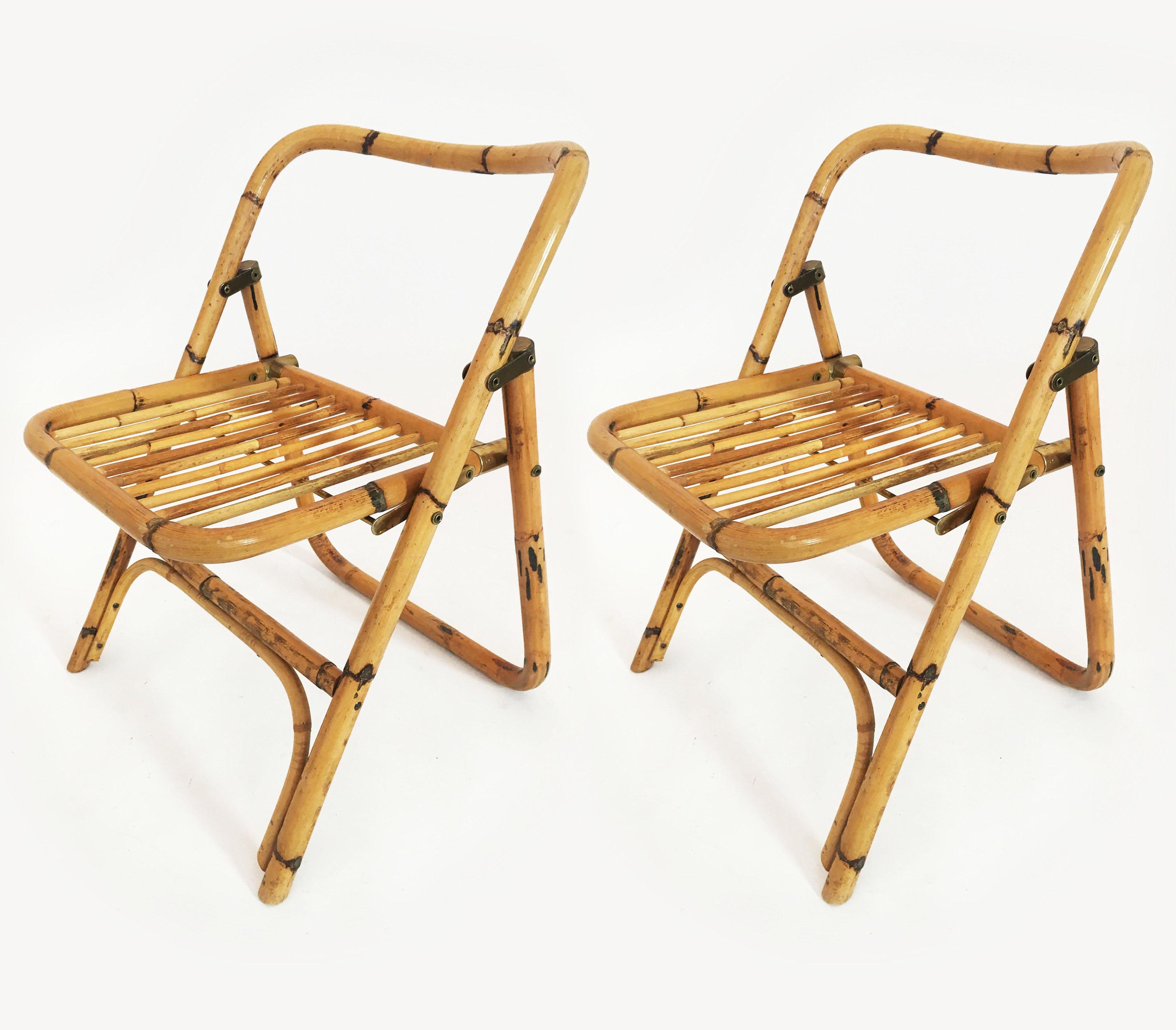Italian Folding Bamboo Chairs by Dalvera, Italy 1970s For Sale