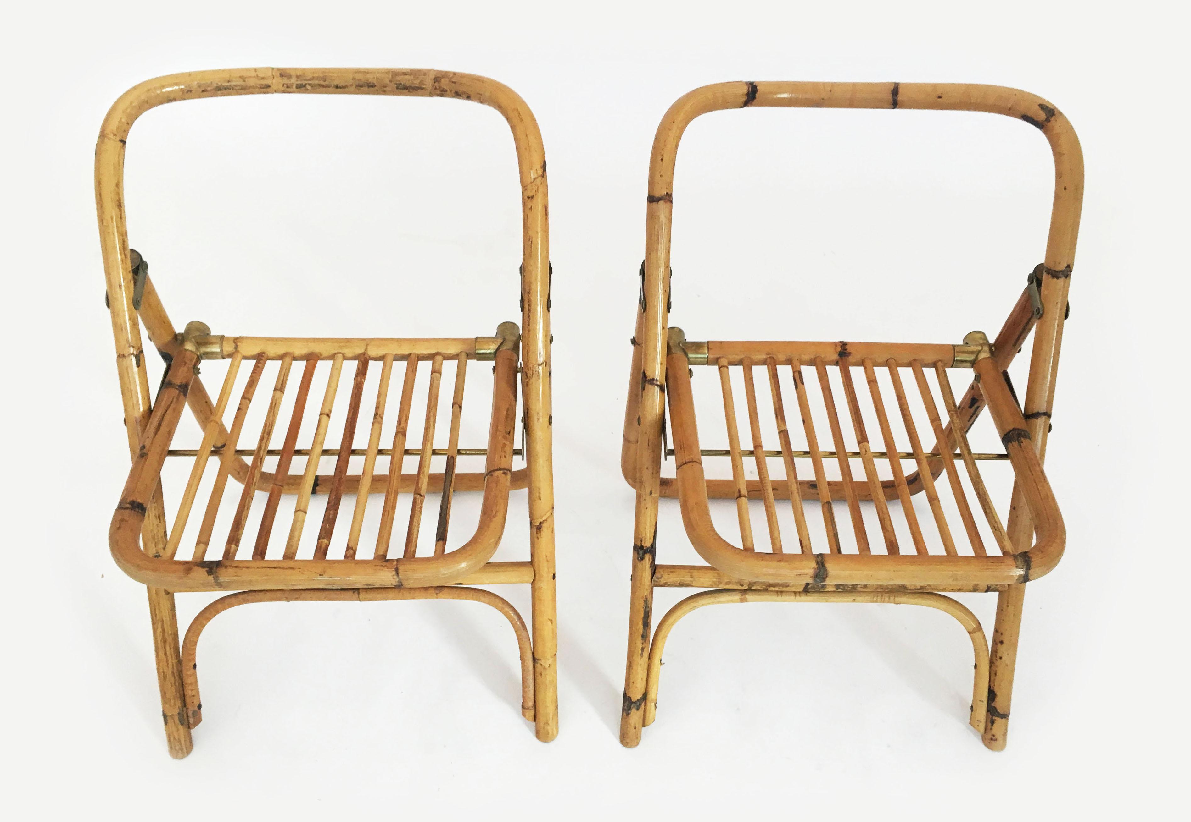 Late 20th Century Folding Bamboo Chairs by Dalvera, Italy 1970s For Sale
