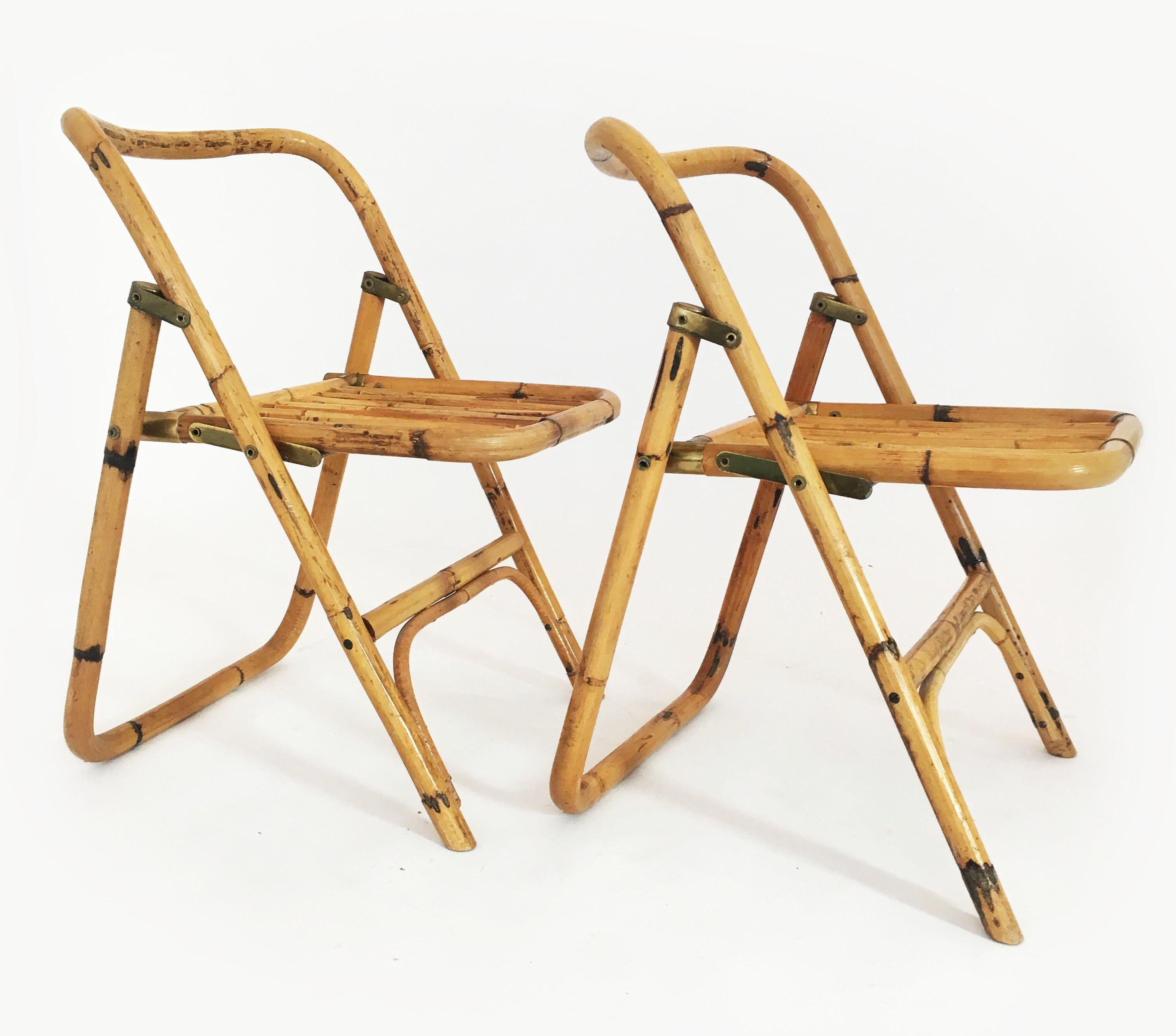 Metal Folding Bamboo Chairs by Dalvera, Italy 1970s For Sale
