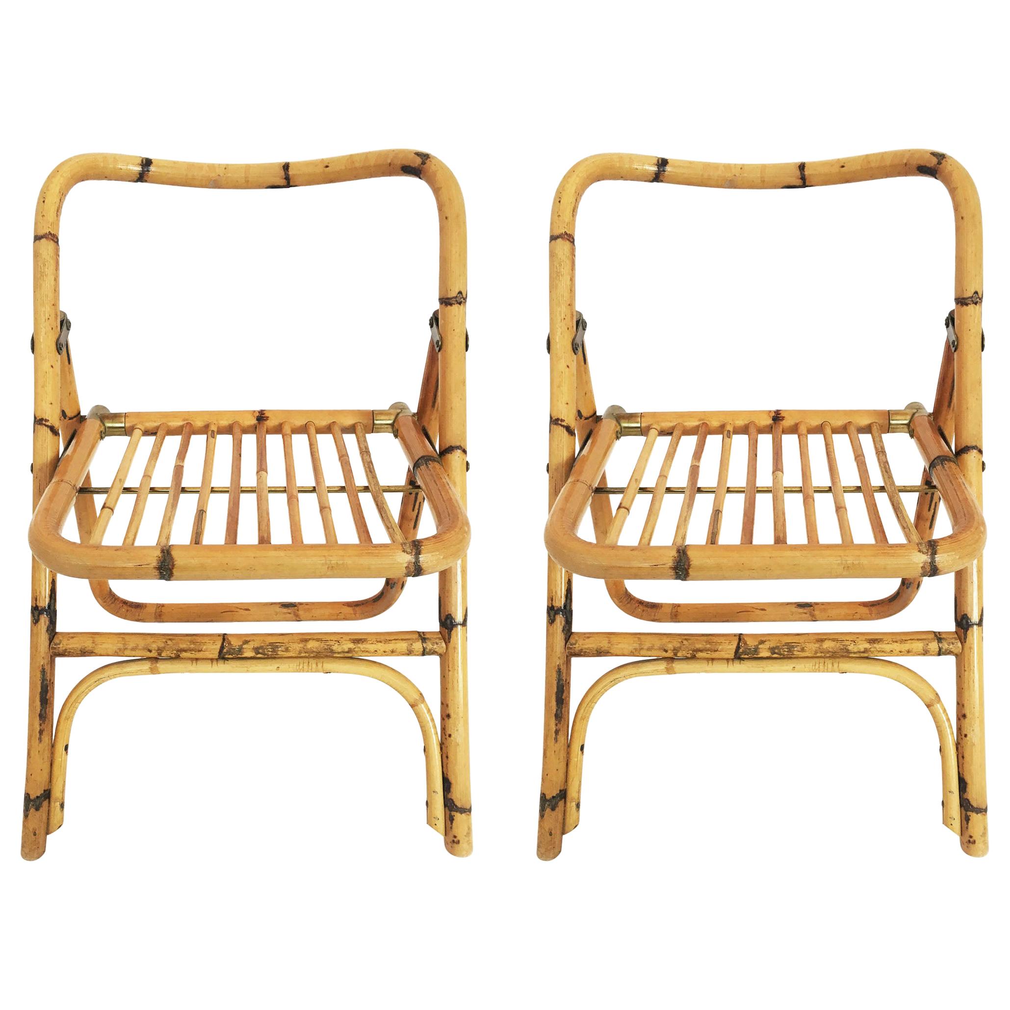 Folding Bamboo Chairs by Dalvera, Italy 1970s For Sale