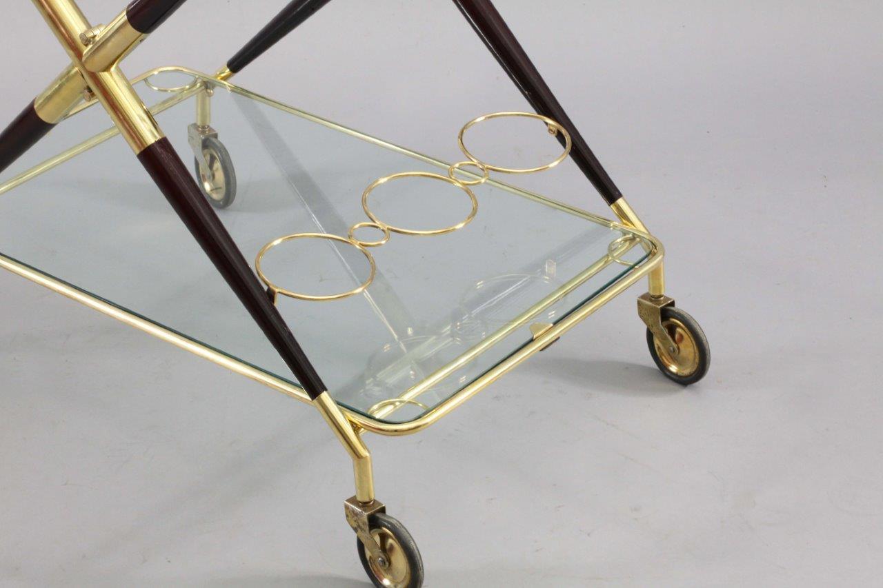 Mid-Century Modern Foldable Bar Trolley Cesare Lacca Italy 1950 with Two Serving Trays