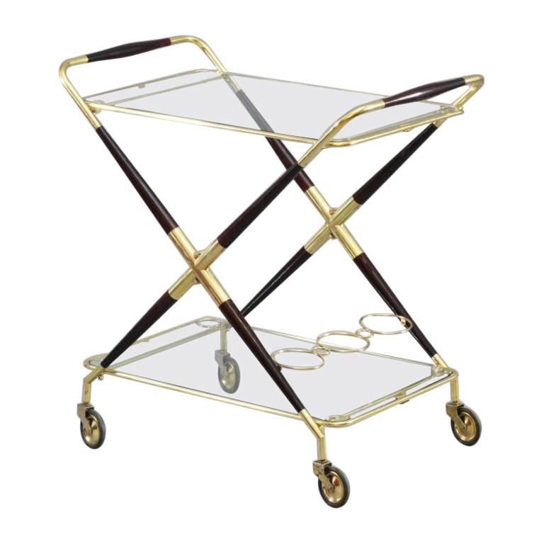 Foldable Bar Trolley Cesare Lacca Italy 1950 with Two Serving Trays