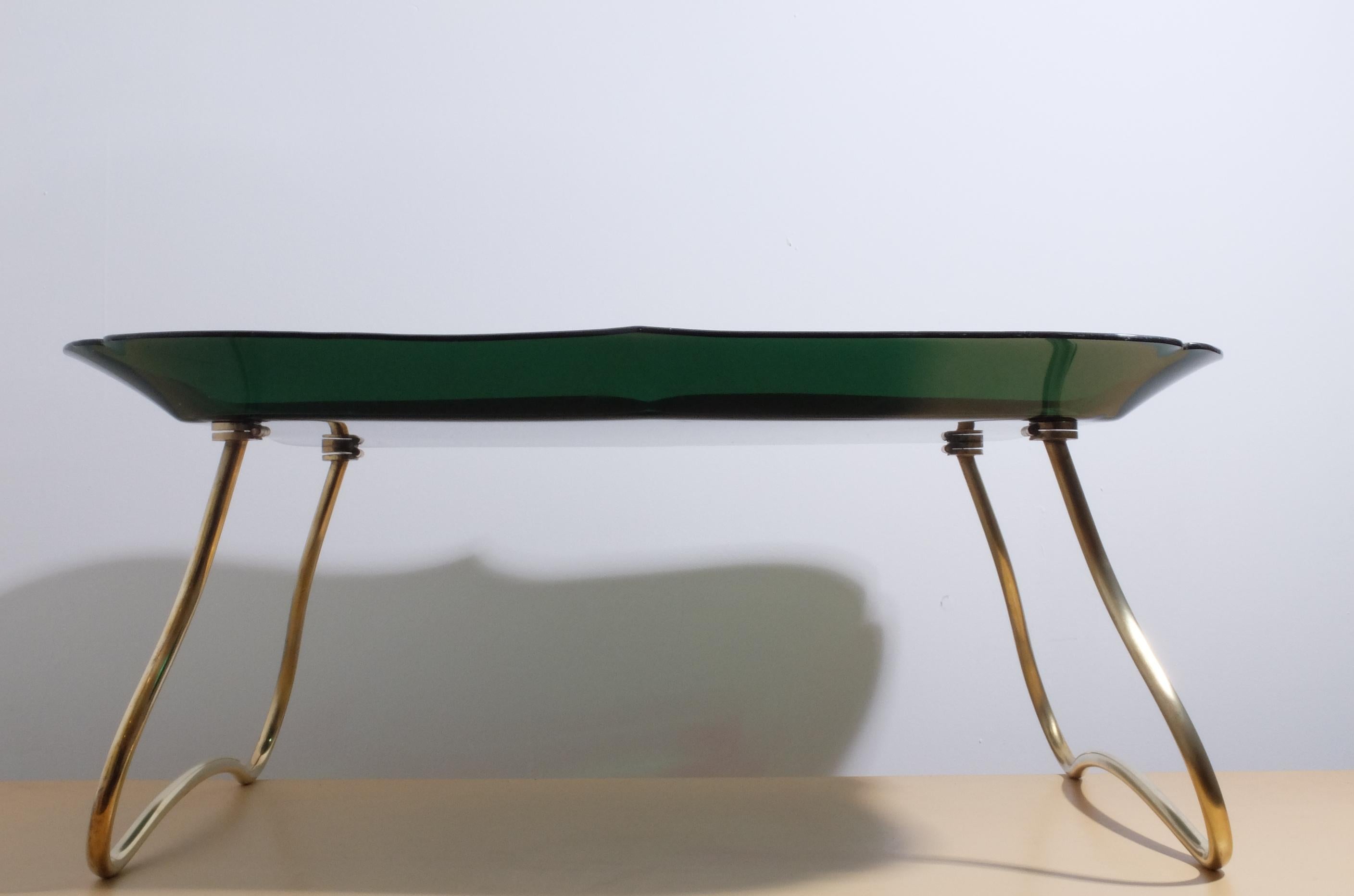 Plastic Foldable Brass Green Breakfast Bed Tray by Jean Burkhalter, 1950s For Sale