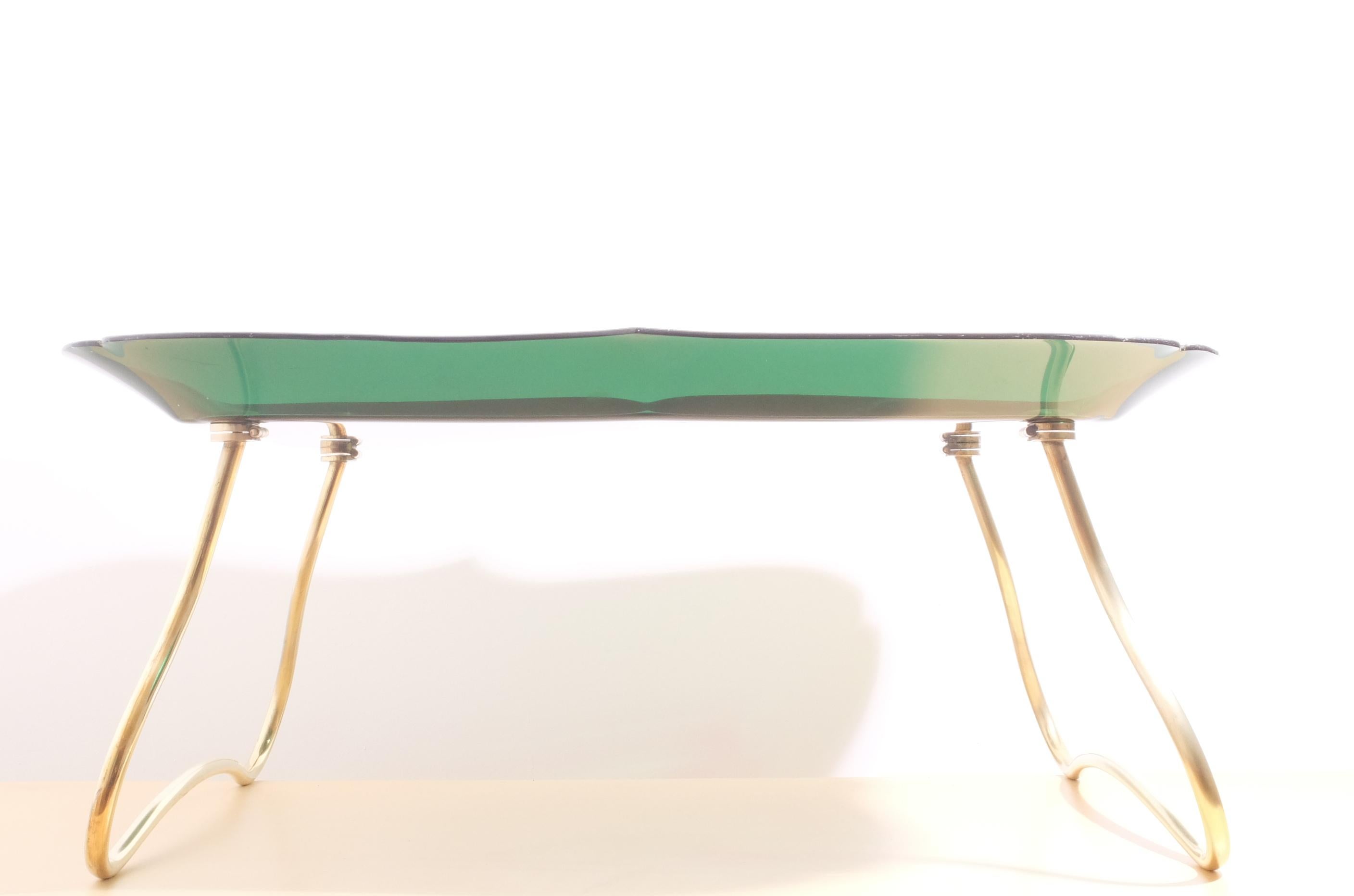 Foldable Brass Green Breakfast Bed Tray by Jean Burkhalter, 1950s For Sale 1