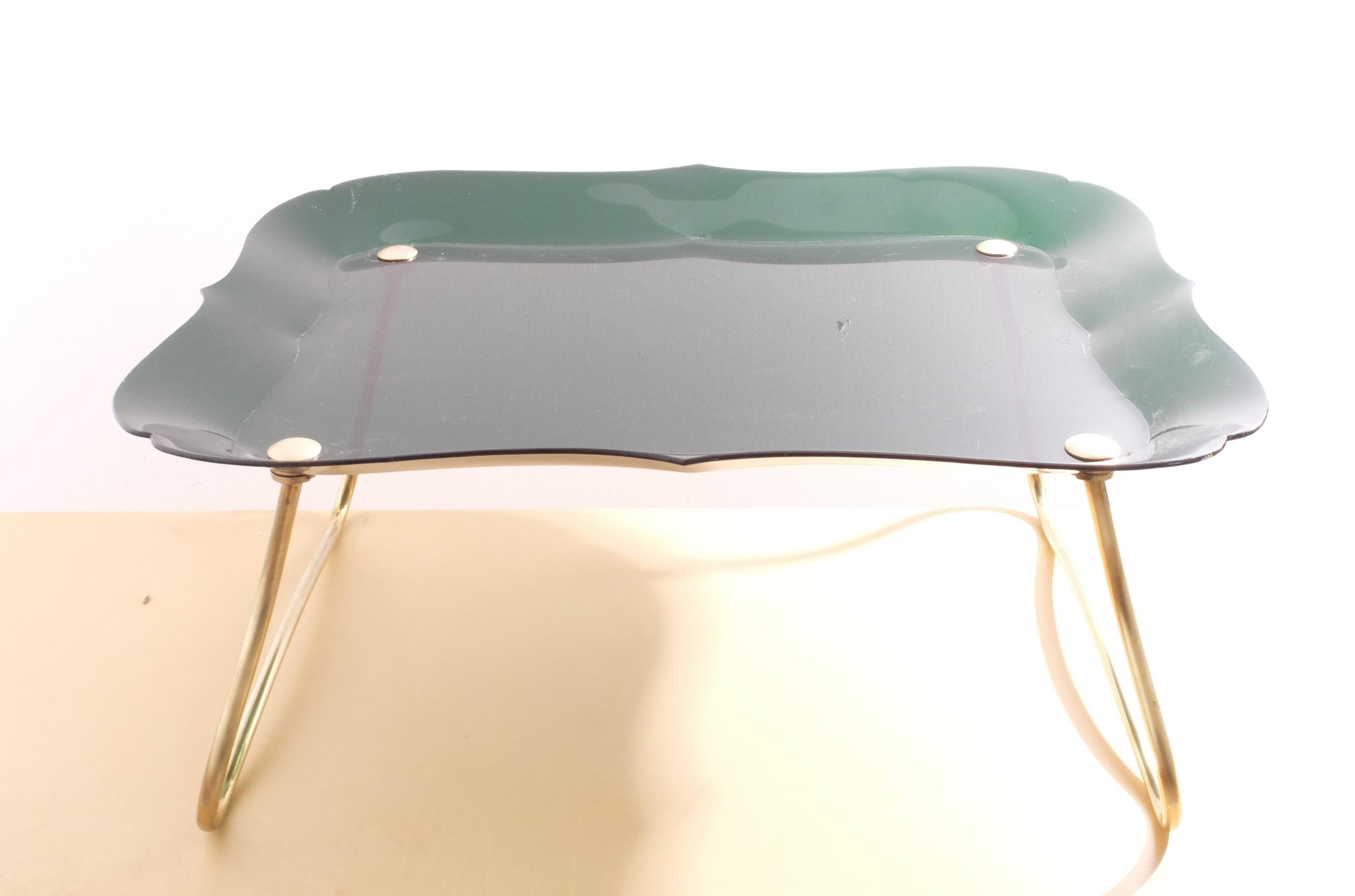 Foldable Brass Green Breakfast Bed Tray by Jean Burkhalter, 1950s For Sale 2