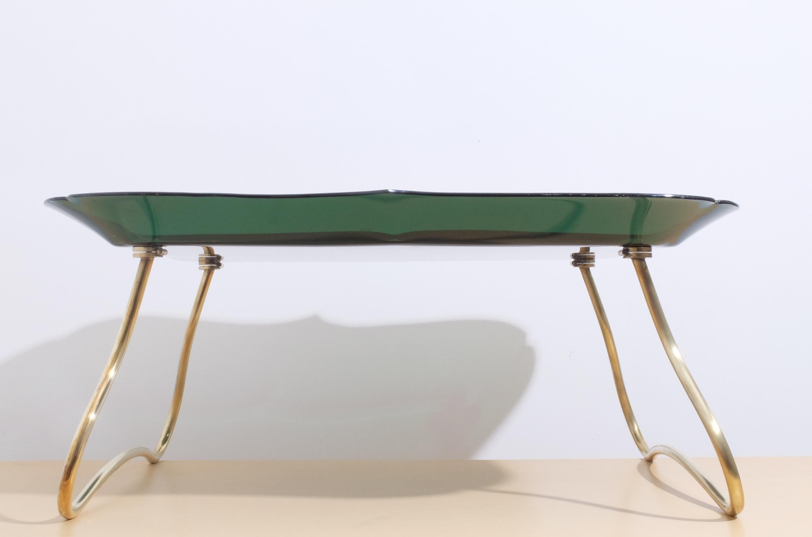 Anodized Foldable Brass Green Breakfast Bed Tray by Jean Burkhalter, 1950s For Sale