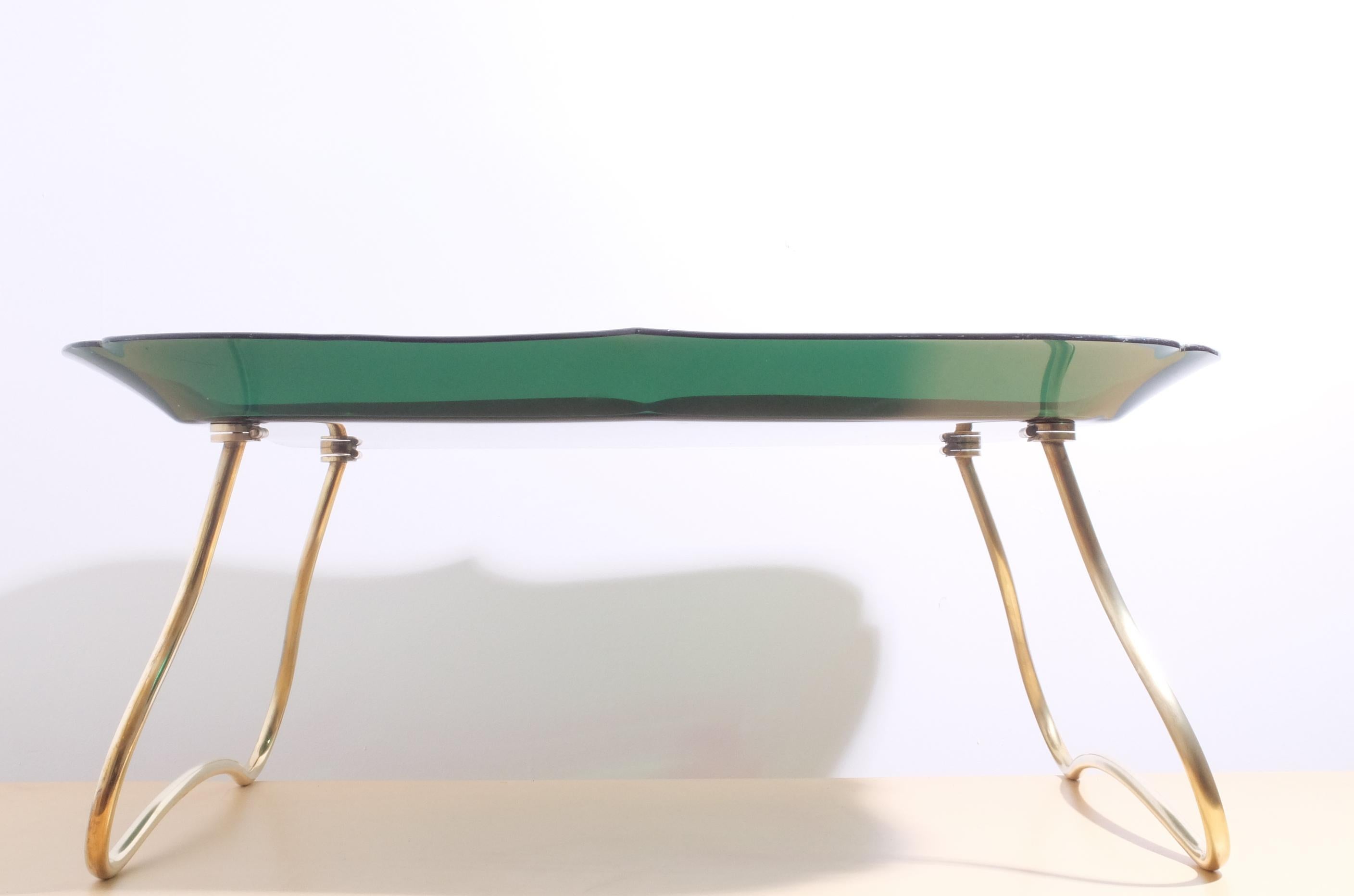 Foldable Brass Green Breakfast Bed Tray by Jean Burkhalter, 1950s In Good Condition For Sale In London, GB