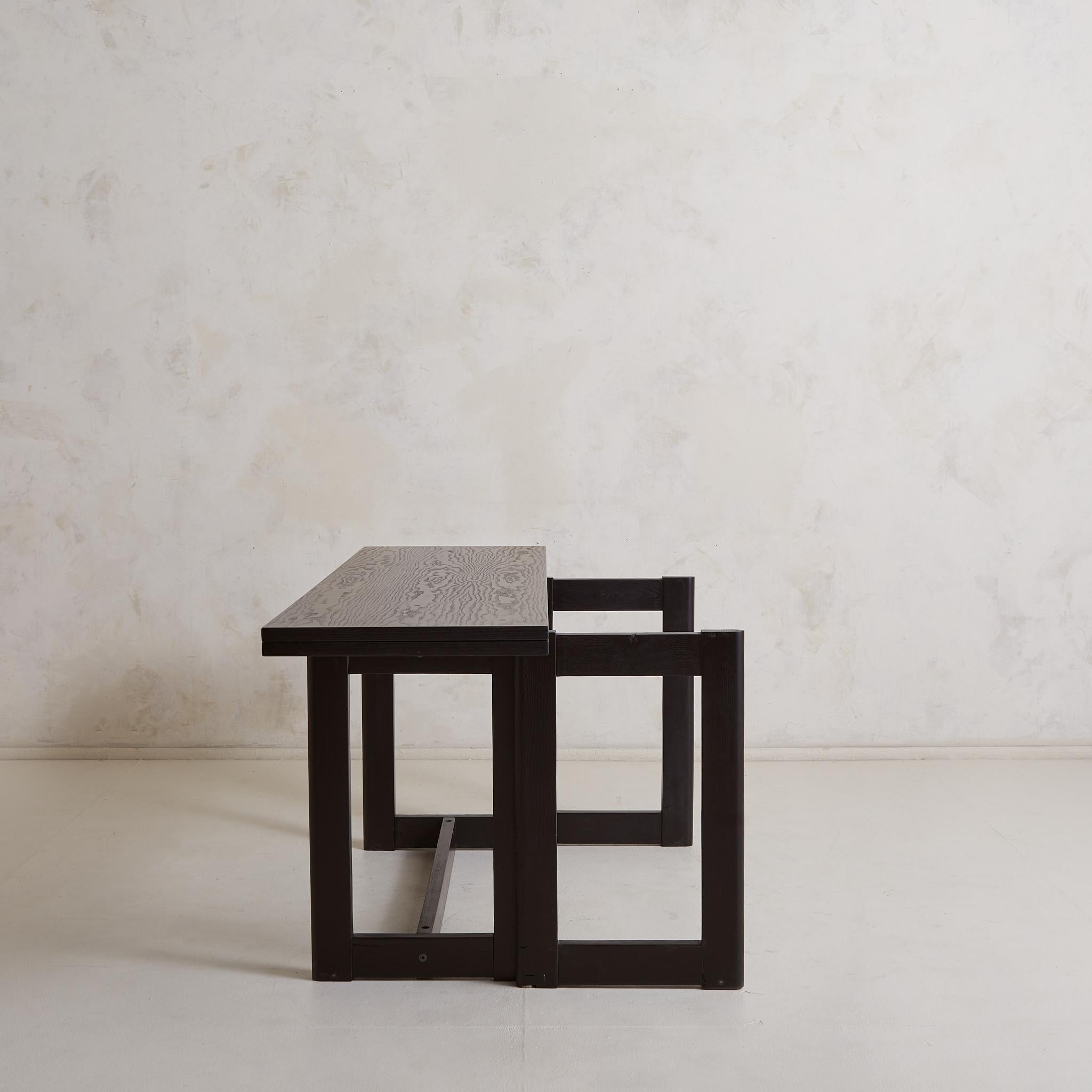 Foldable Ebonized Ash Wood Console + Dining Table, France 1970s For Sale 6