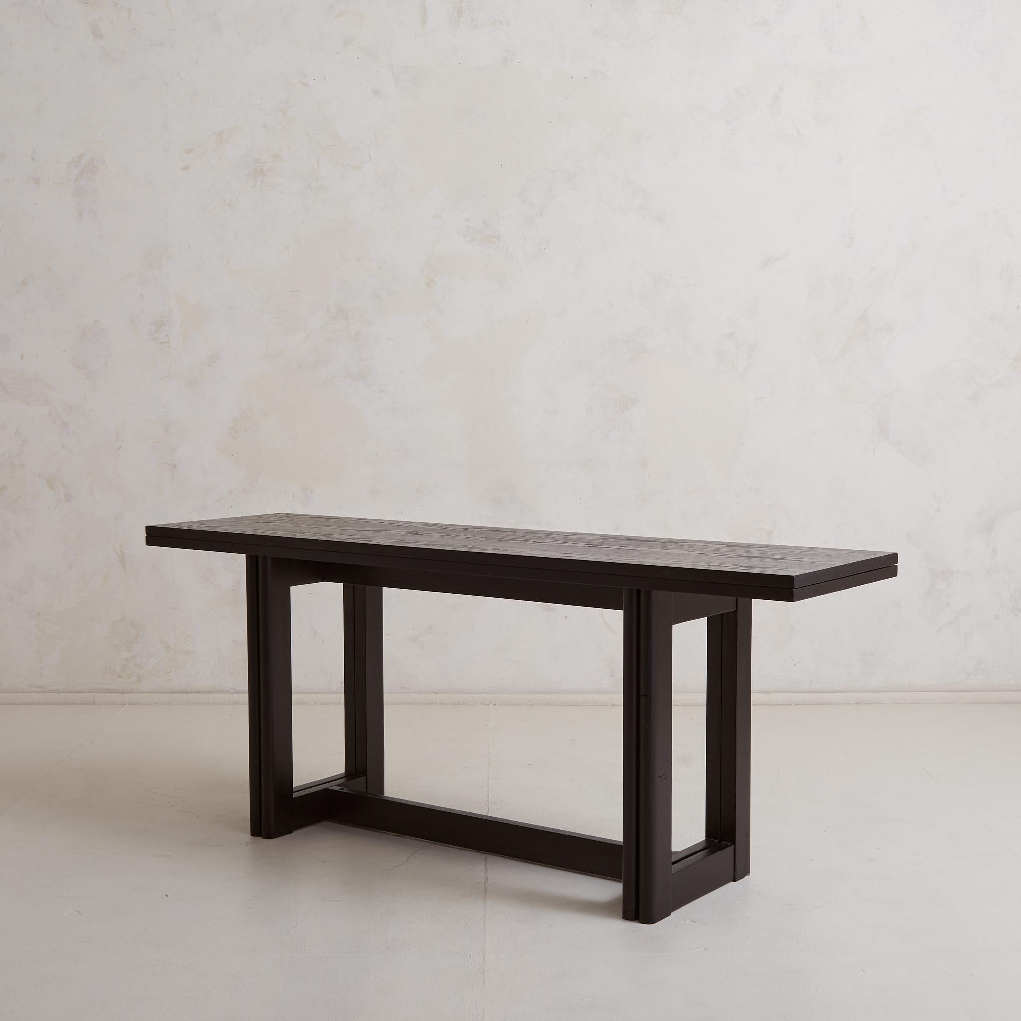 Foldable Ebonized Ash Wood Console + Dining Table, France 1970s For Sale 8