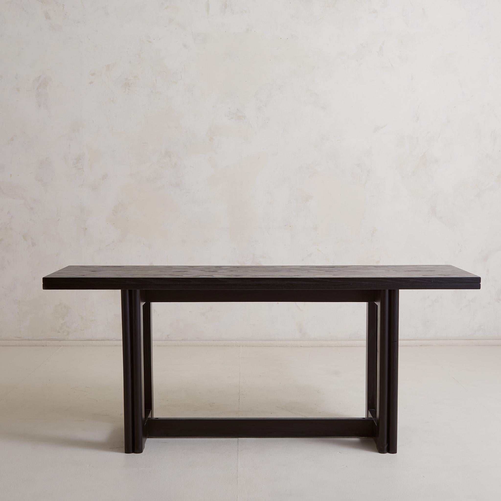 Foldable Ebonized Ash Wood Console + Dining Table, France 1970s For Sale 9