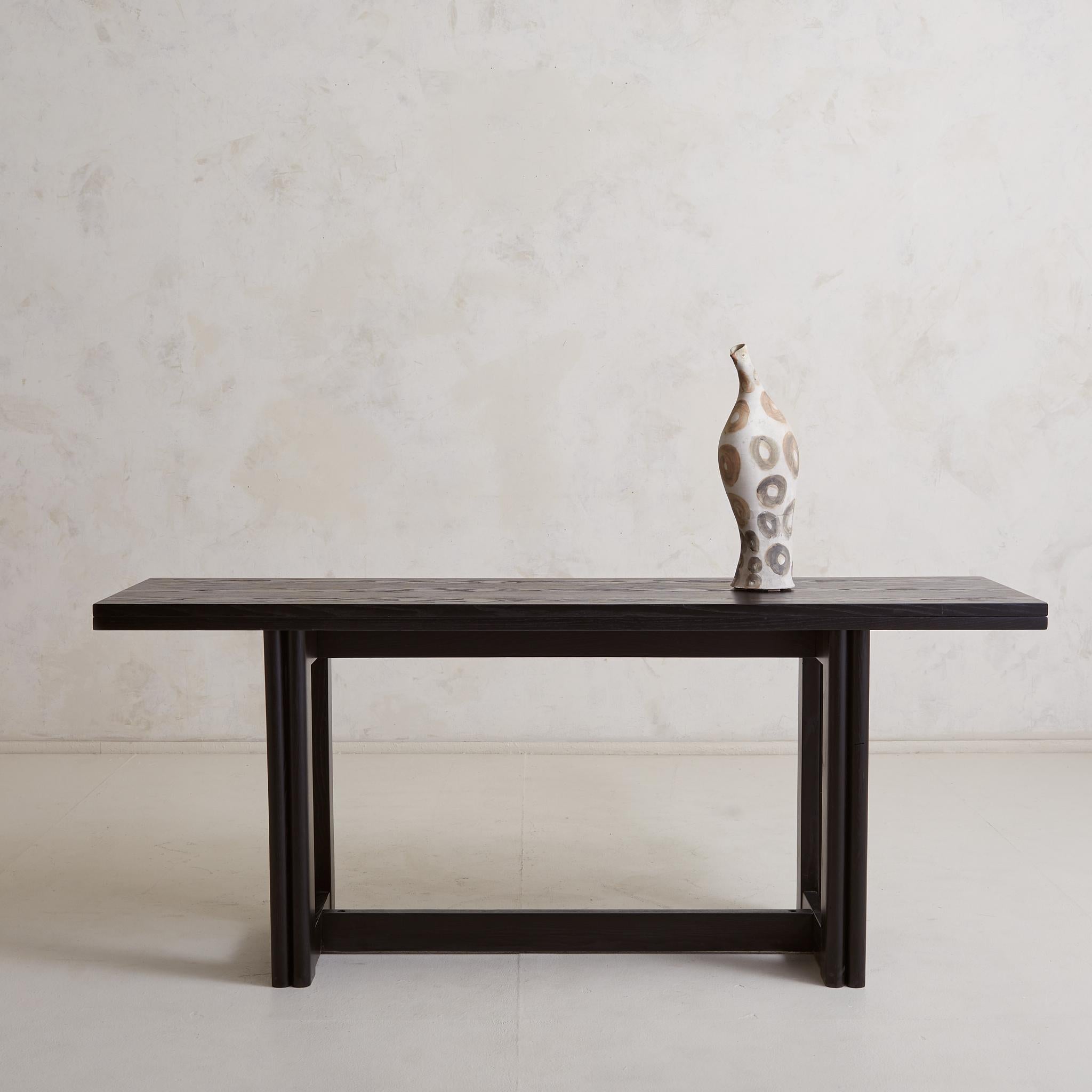 Foldable Ebonized Ash Wood Console + Dining Table, France 1970s For Sale 10