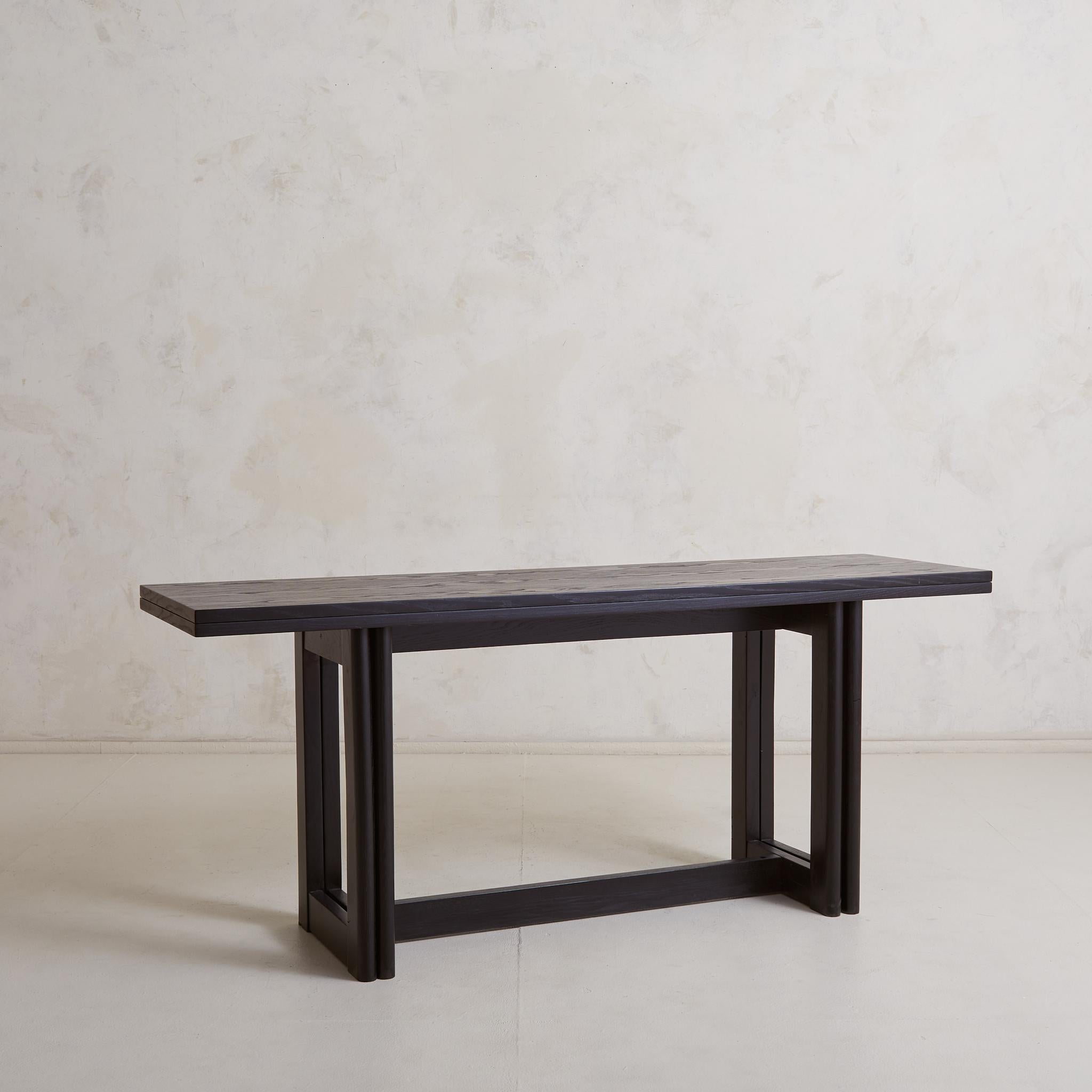 Foldable Ebonized Ash Wood Console + Dining Table, France 1970s For Sale 11