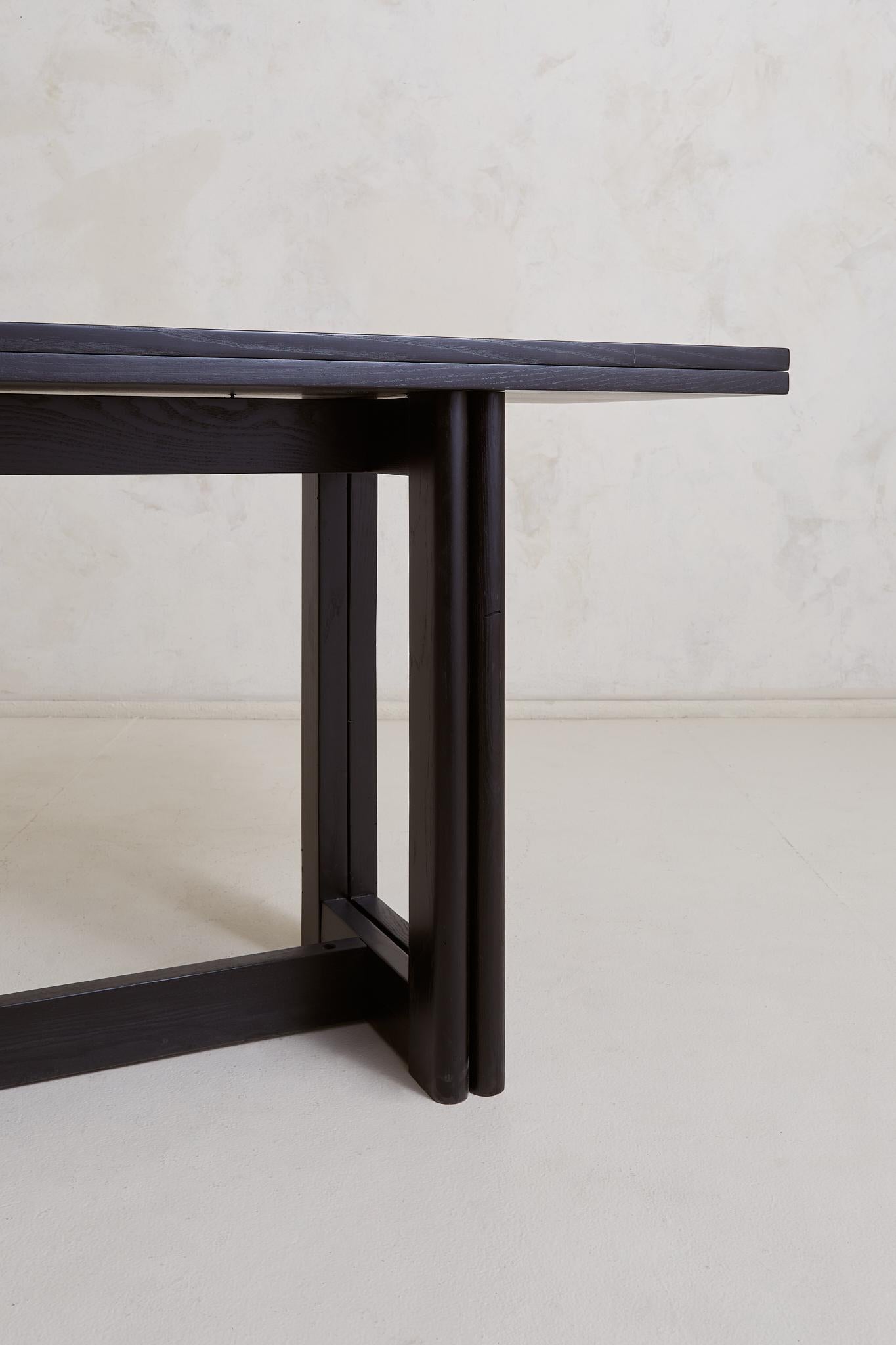 Foldable Ebonized Ash Wood Console + Dining Table, France 1970s For Sale 12