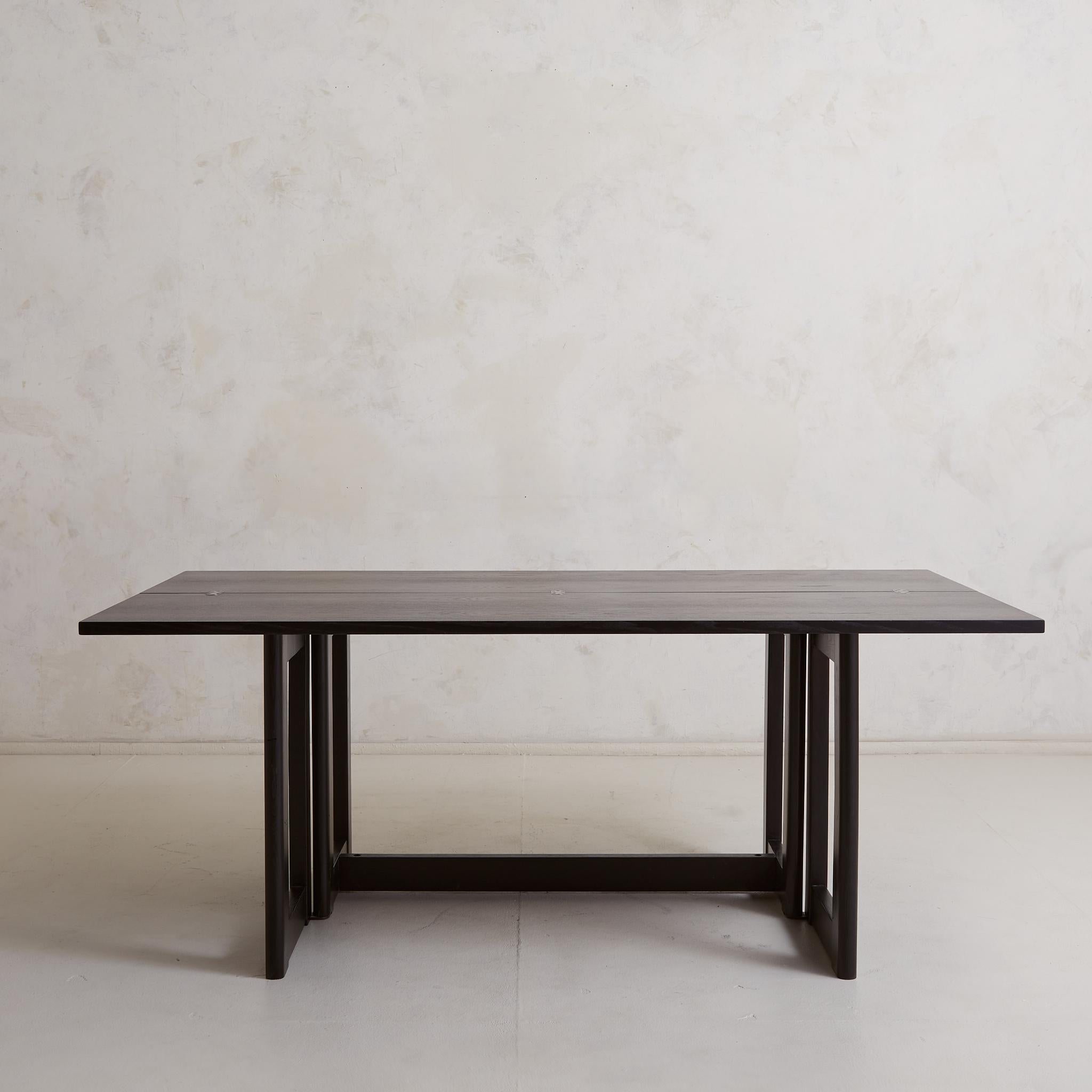 French Foldable Ebonized Ash Wood Console + Dining Table, France 1970s For Sale