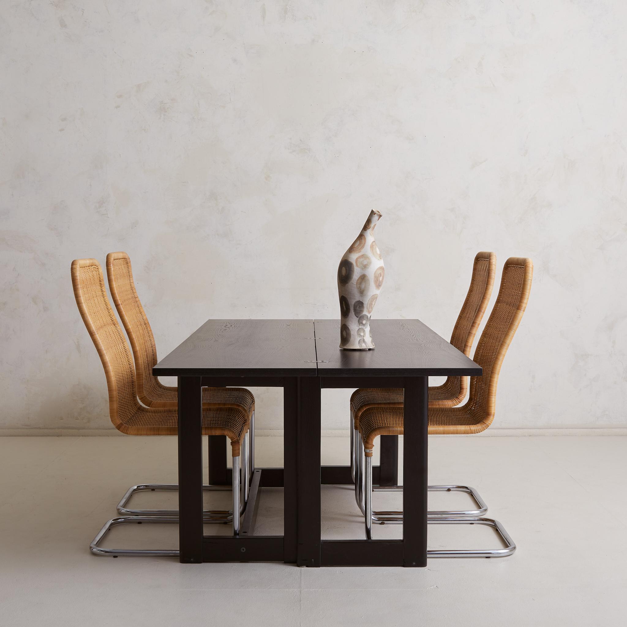 Foldable Ebonized Ash Wood Console + Dining Table, France 1970s In Excellent Condition For Sale In Chicago, IL